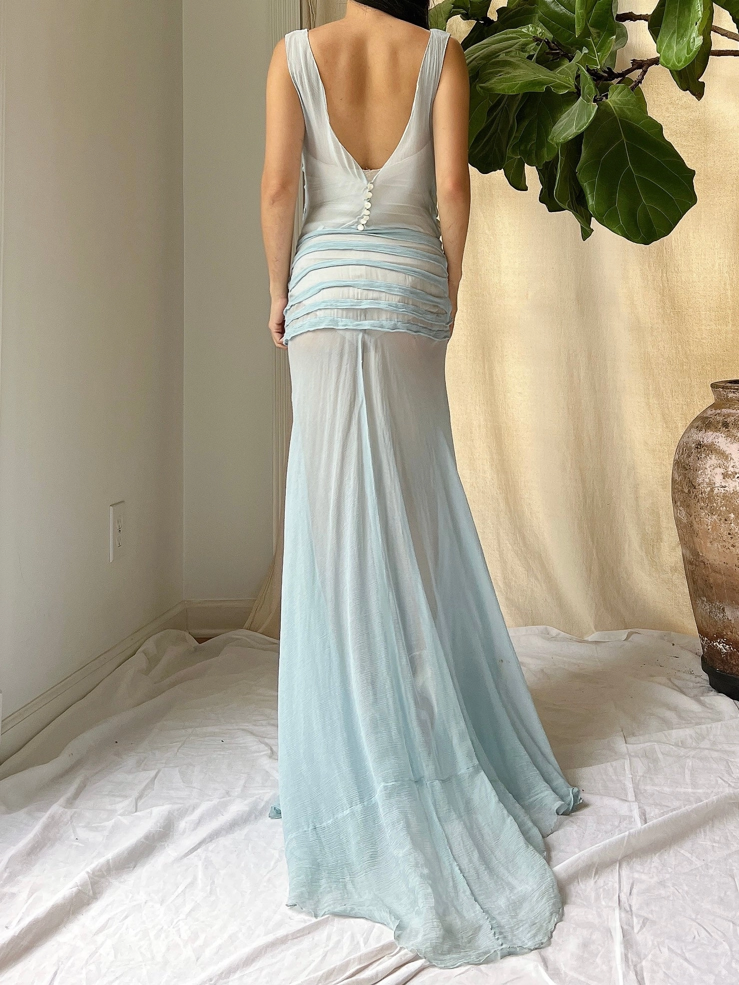 1930s Silk Chiffon Dress - XS