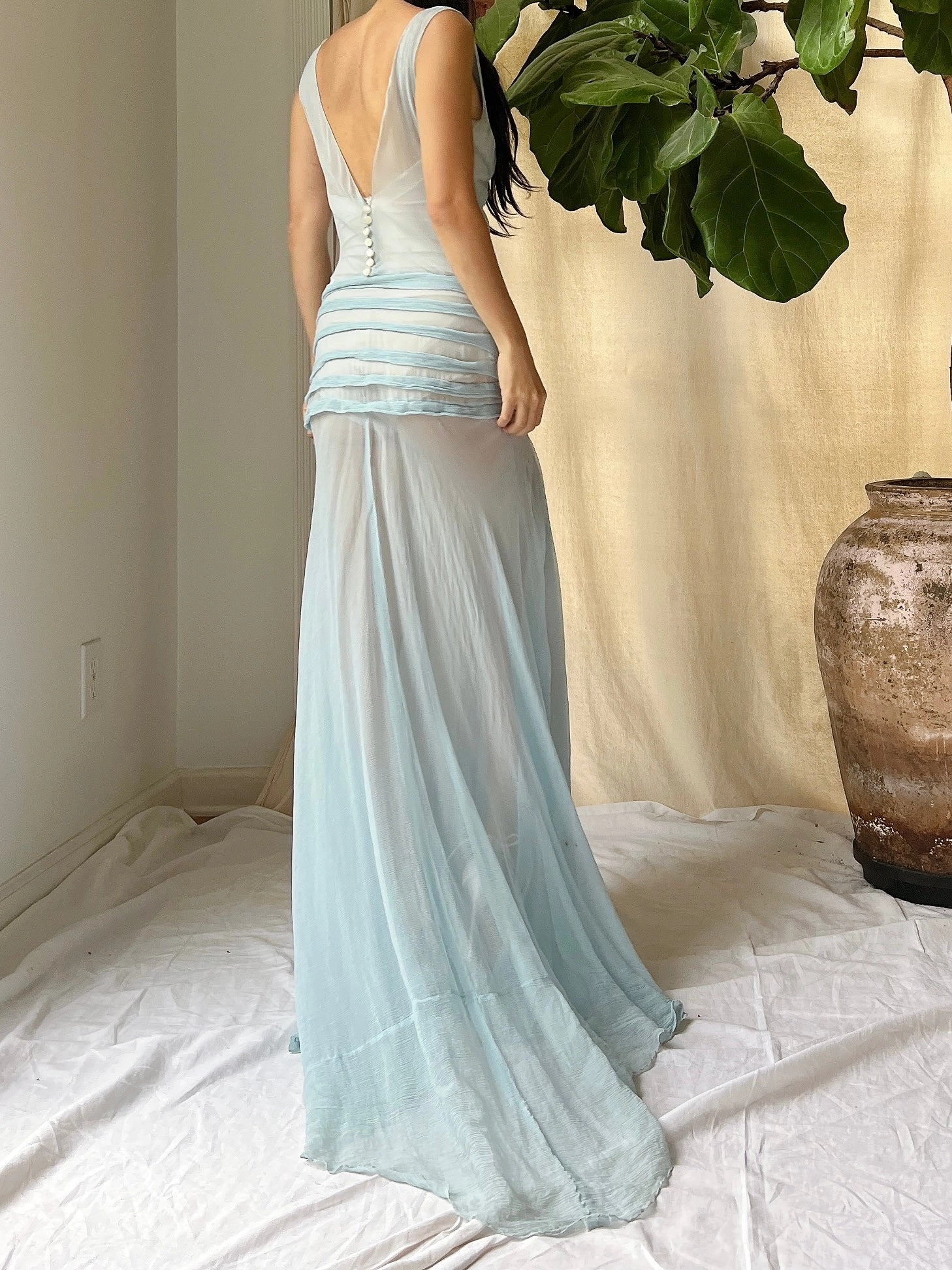 1930s Silk Chiffon Dress - XS