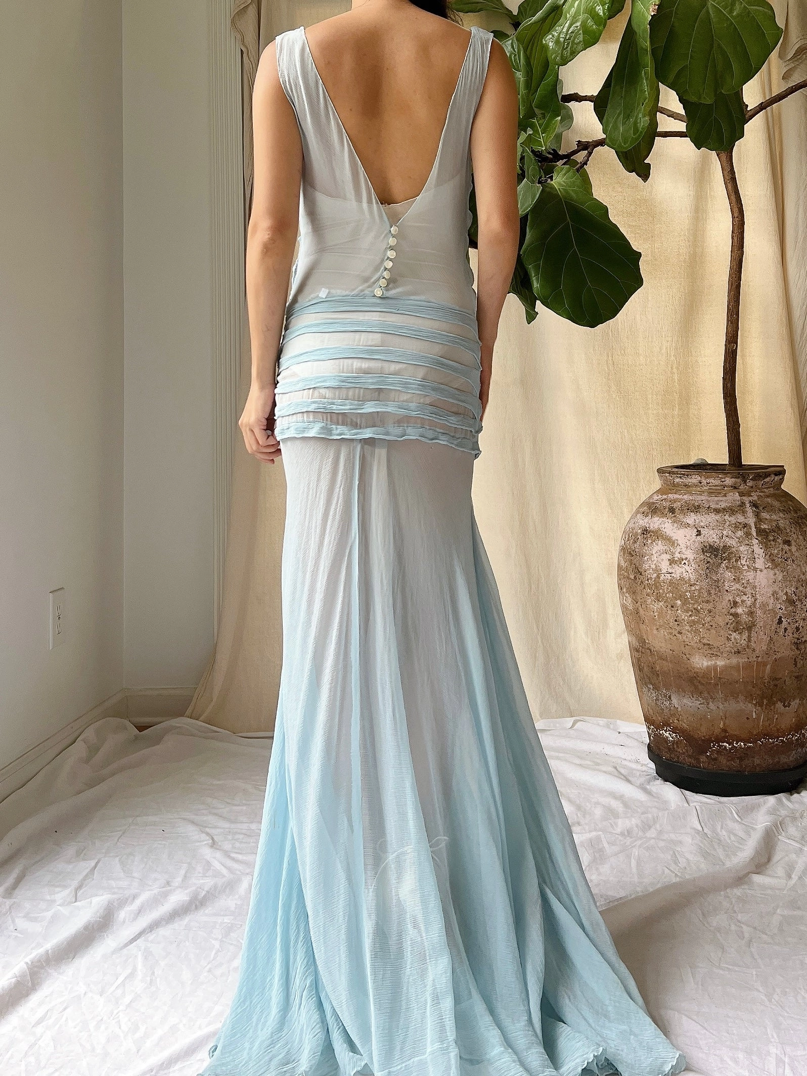 1930s Silk Chiffon Dress - XS