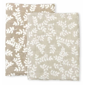A Little Lovely Company Muslin Cloth Set of 2: Leaves - Taupe