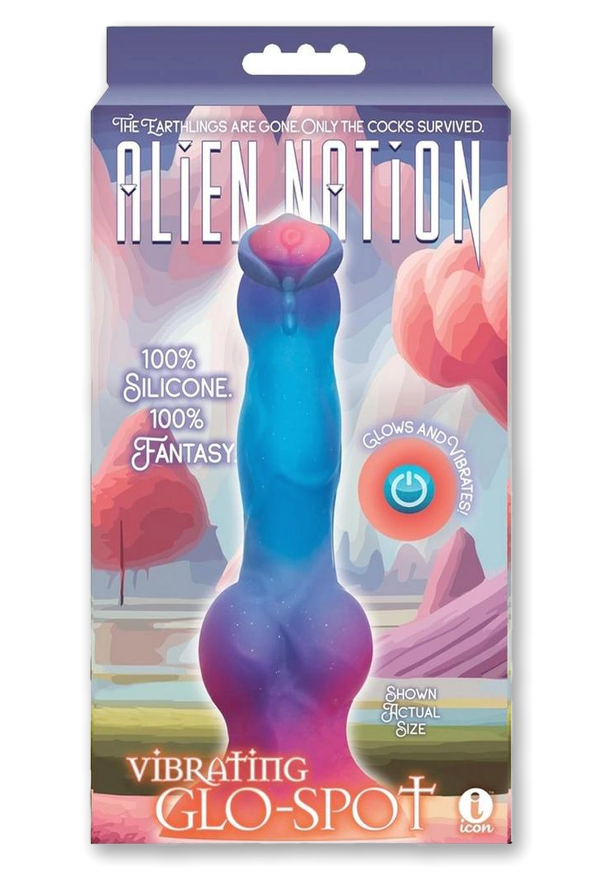 Alien Nation Glo-Spot Silicone Glow-in-The-Dark Vibrating Dildo - Blue/Pink
