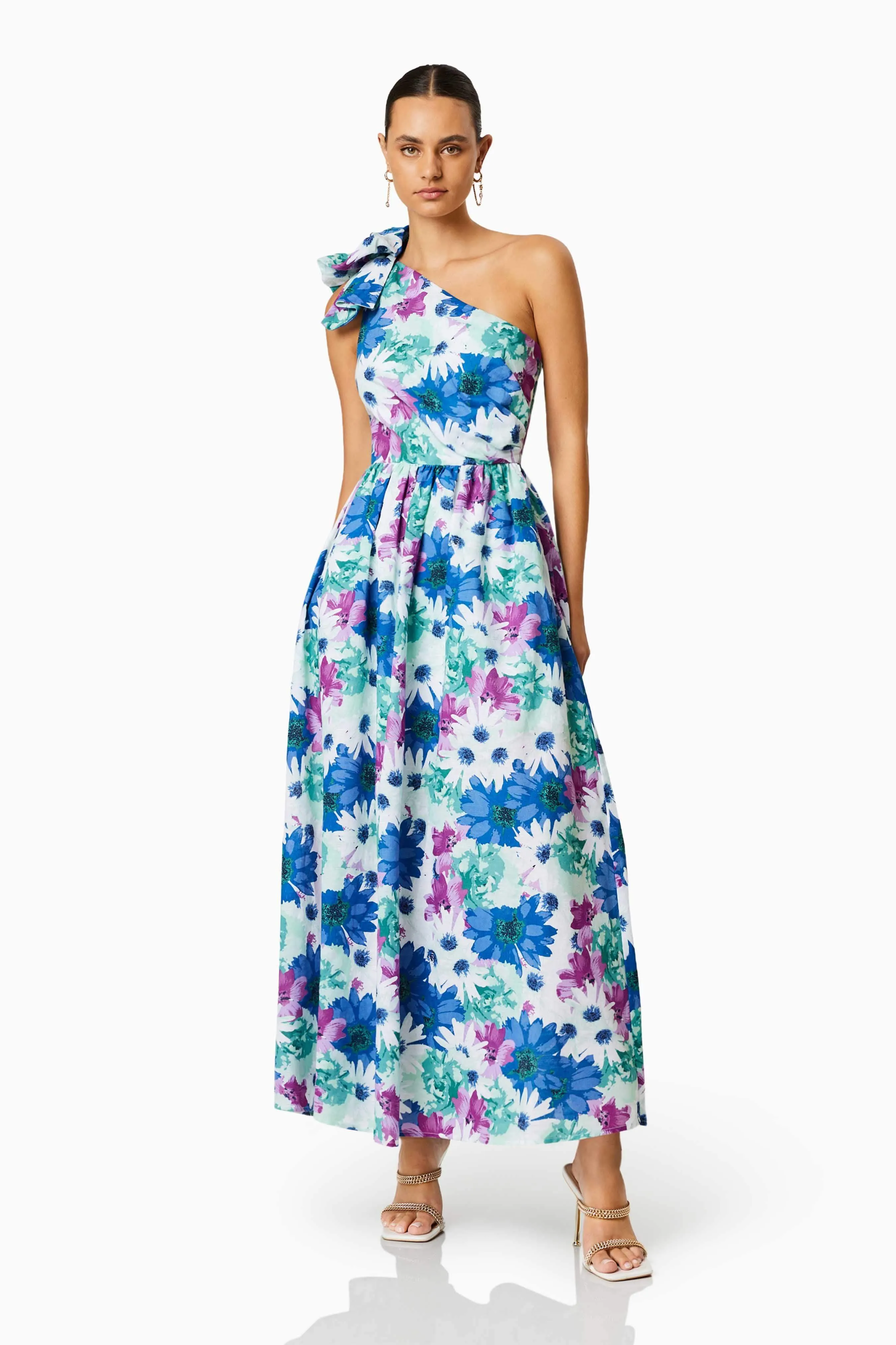 Aloha One Shoulder Midi Dress In Blue