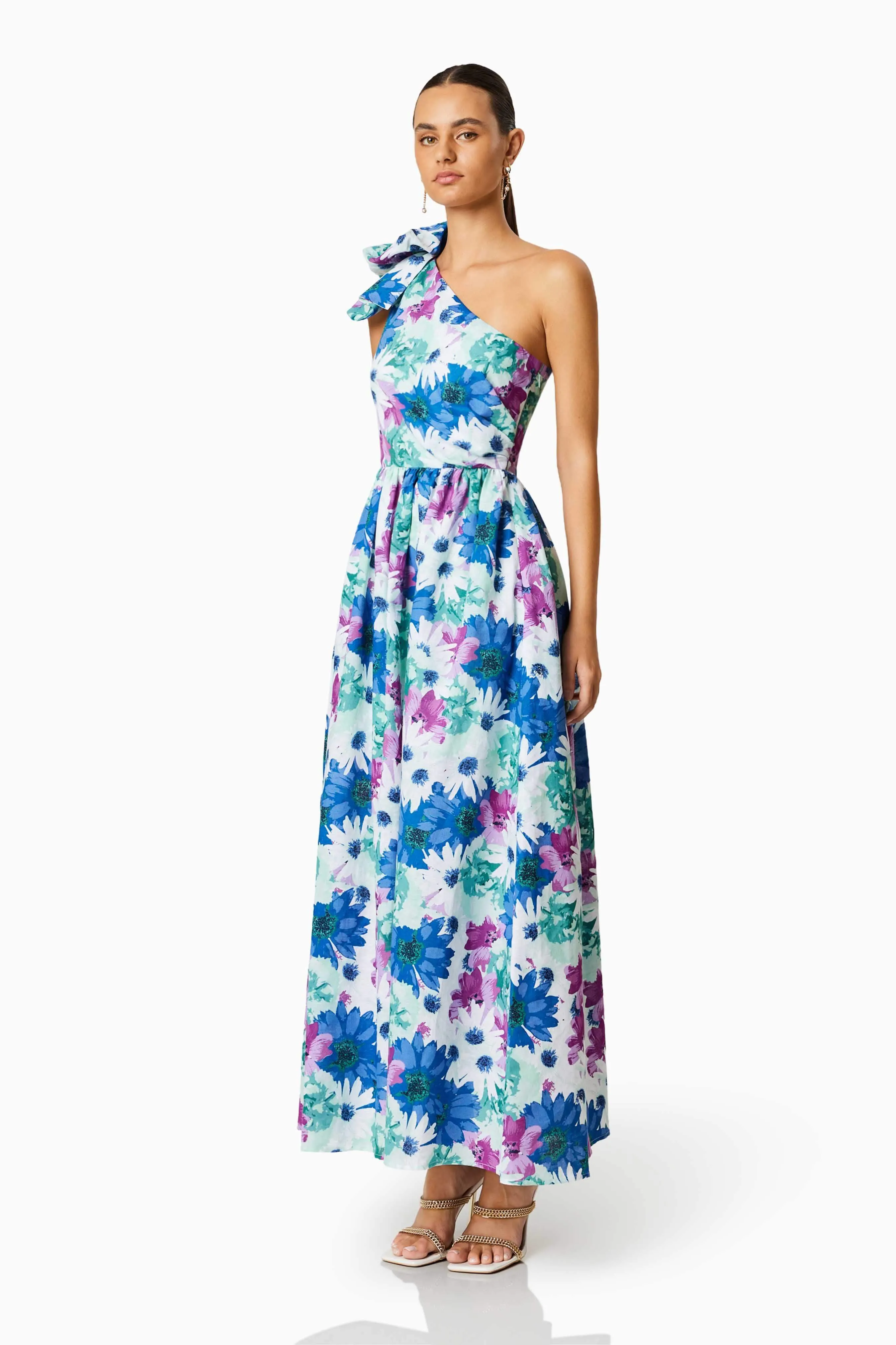 Aloha One Shoulder Midi Dress In Blue