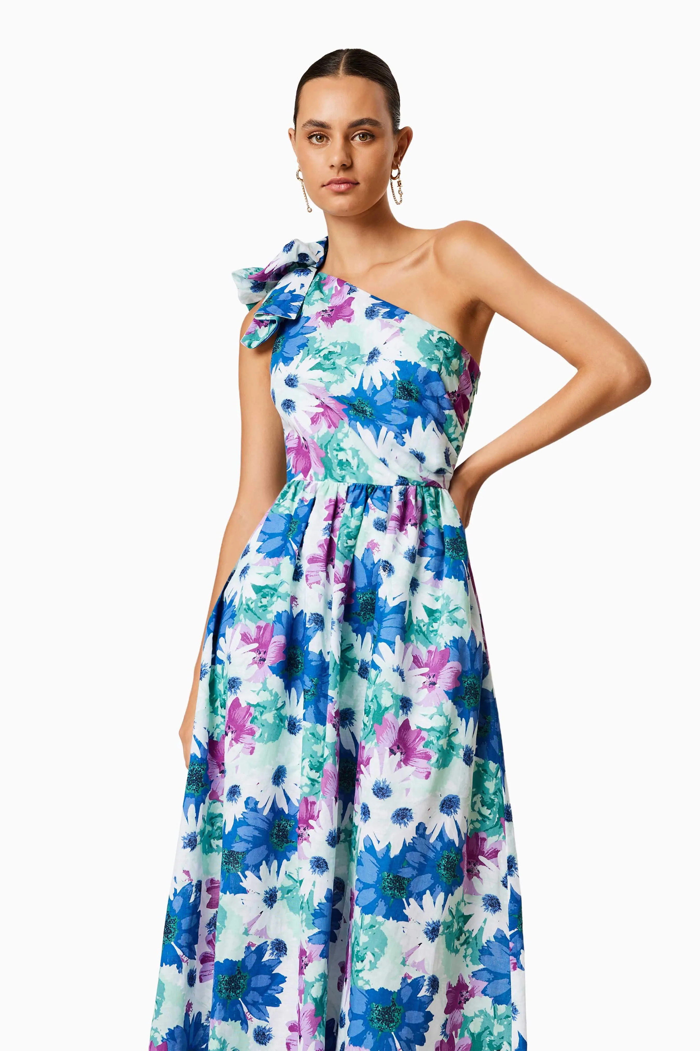 Aloha One Shoulder Midi Dress In Blue