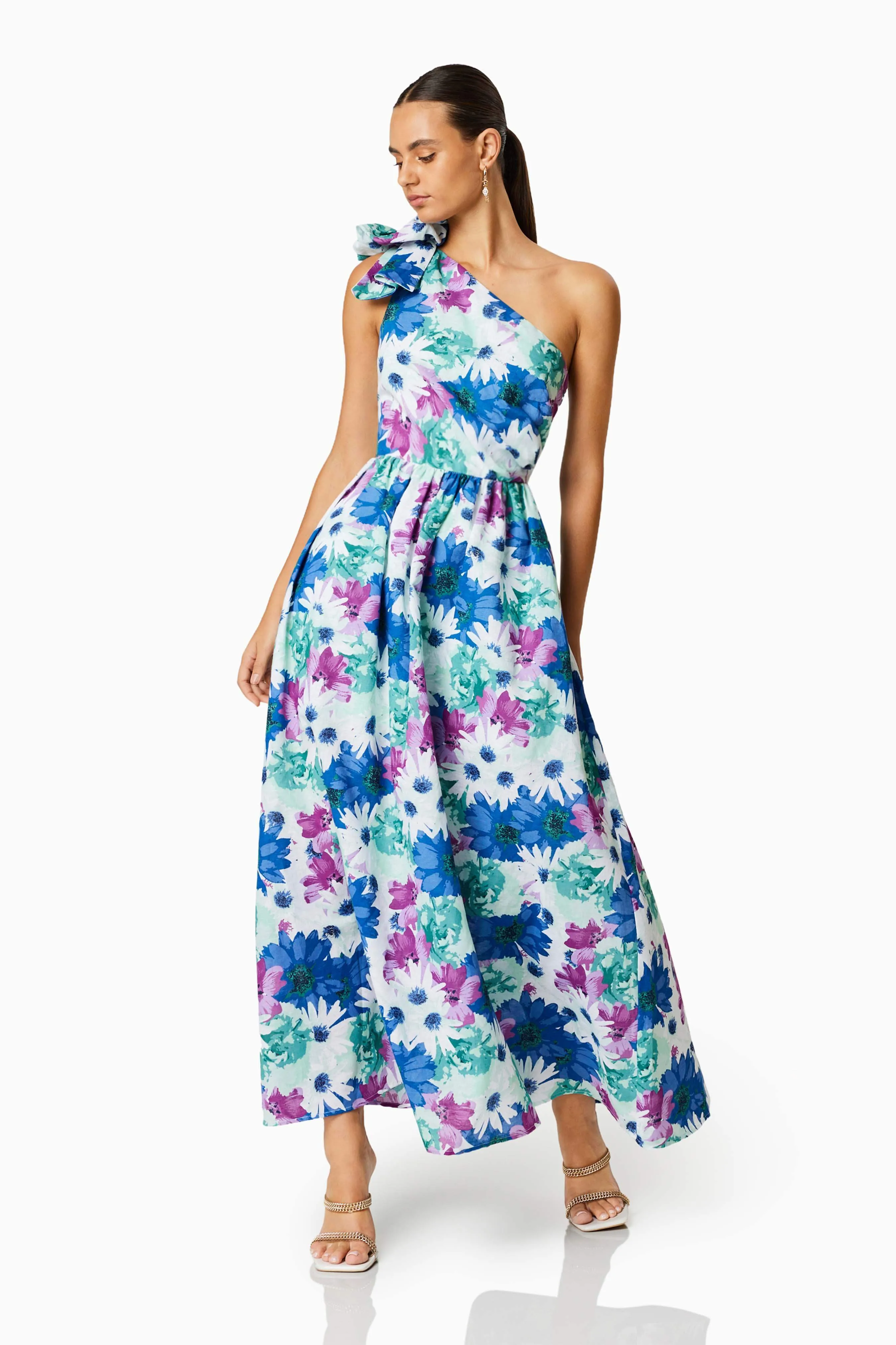 Aloha One Shoulder Midi Dress In Blue