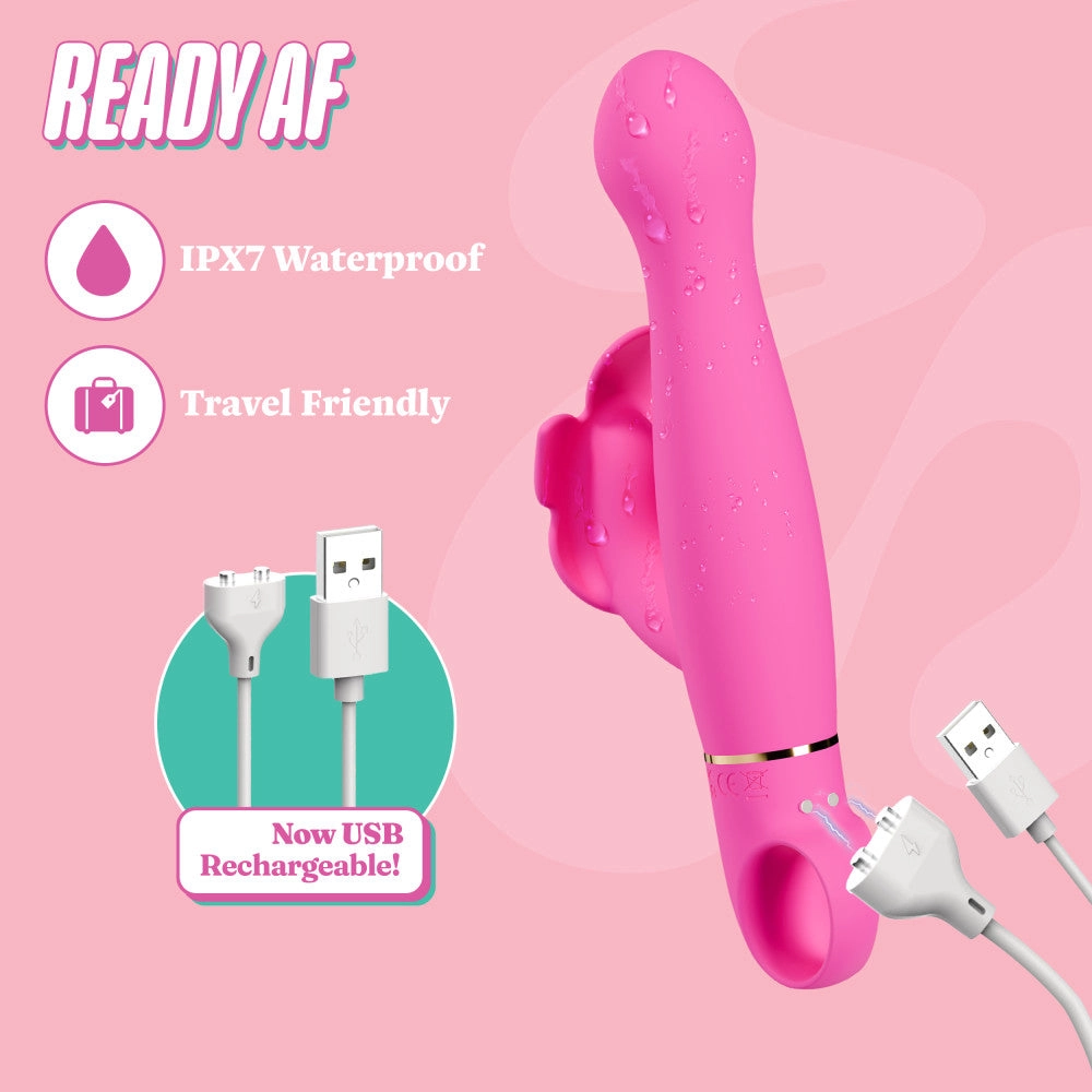 Aria by Blush® | Naughty AF 8 Inch Clitoral G-Spot Dual Stimulation Rechargeable Silicone Vibrator – In Pink