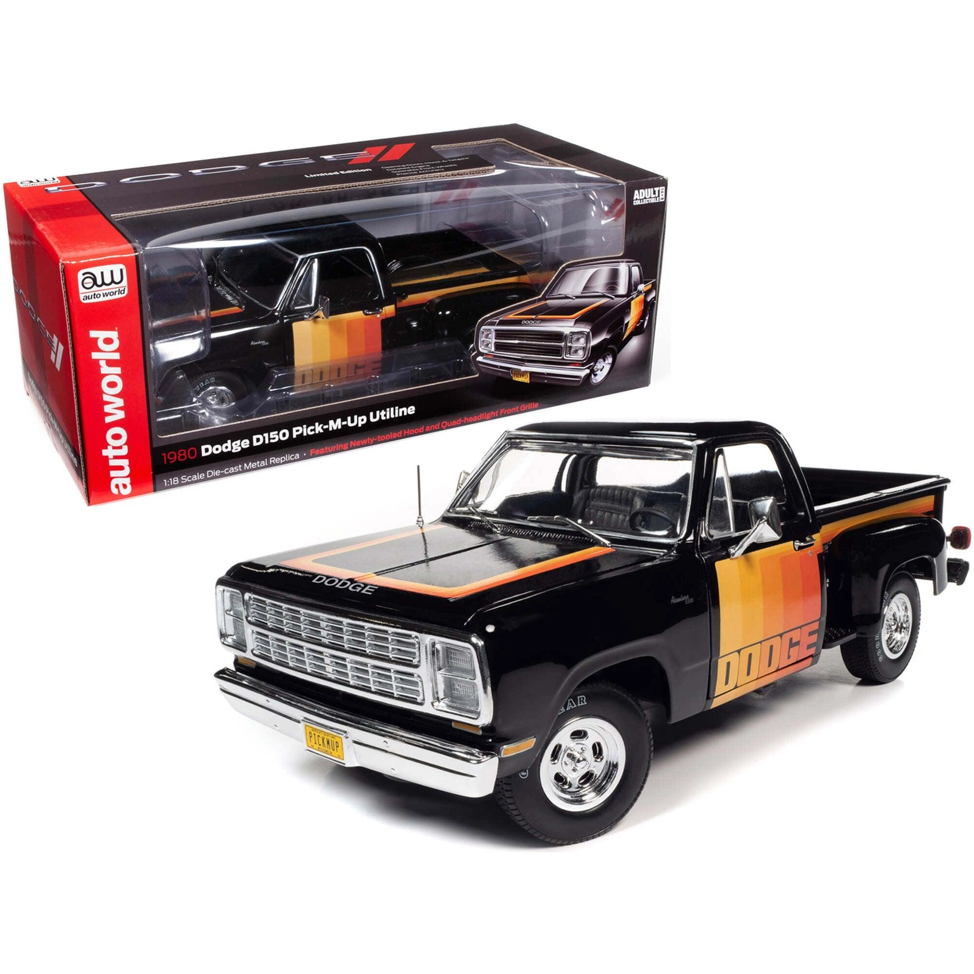 Autoworld 1/18 Diecast Pickup Truck - 1980 Dodge D150 Pick-M-Up Utiline Black