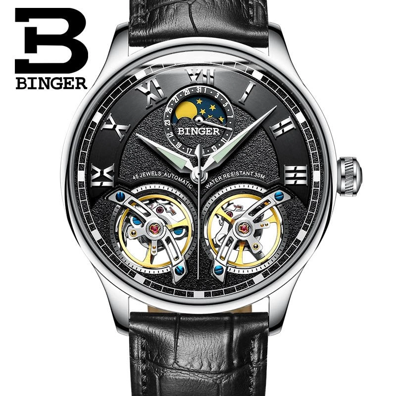Binger Swiss Double Tourbillon Rugged Luxury Mechanical Watch Men B 8606 B