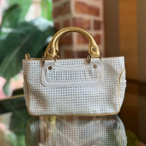 CELINE Boogie White Gold Crystal Embellished Satin Mini Top Handle Bag