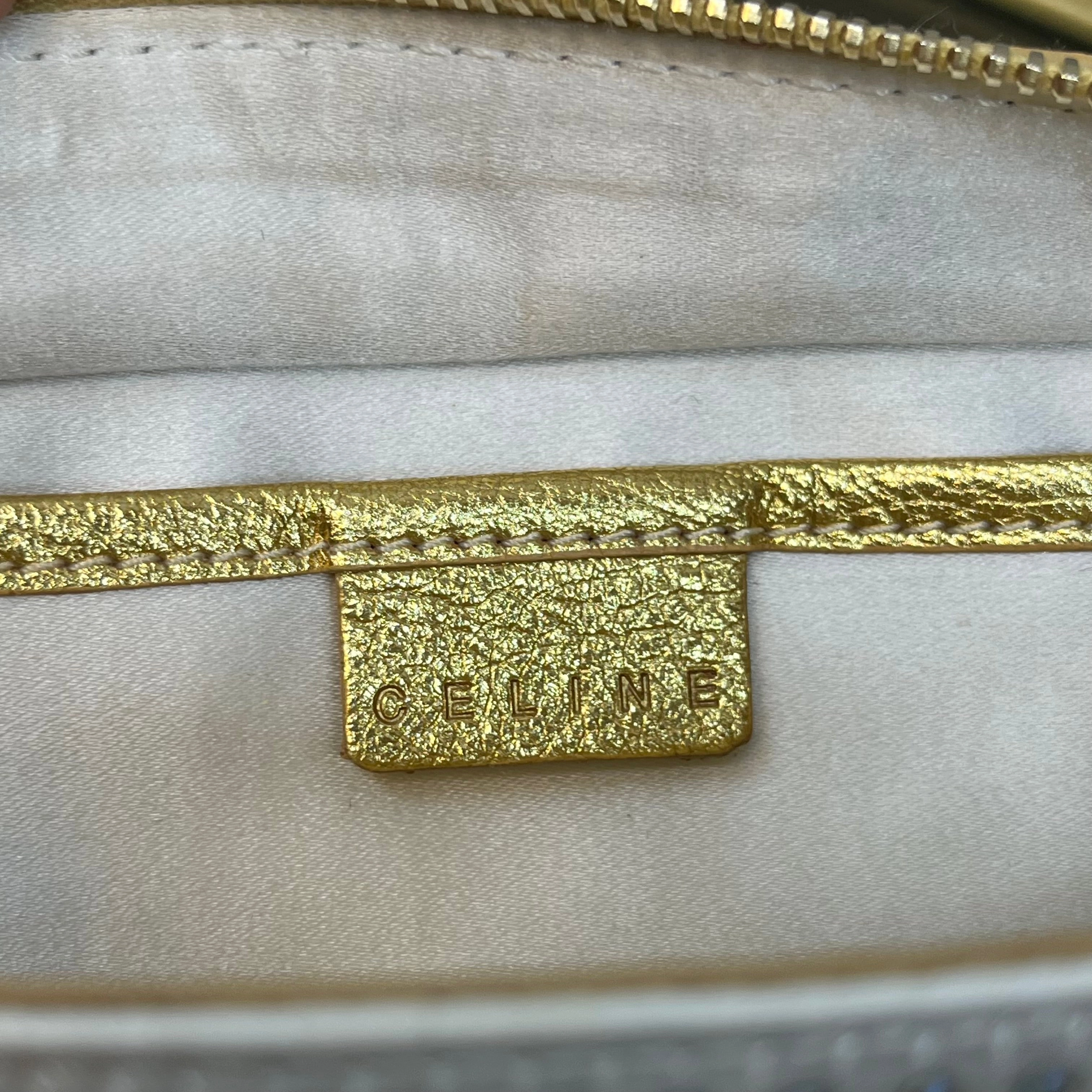 CELINE Boogie White Gold Crystal Embellished Satin Mini Top Handle Bag