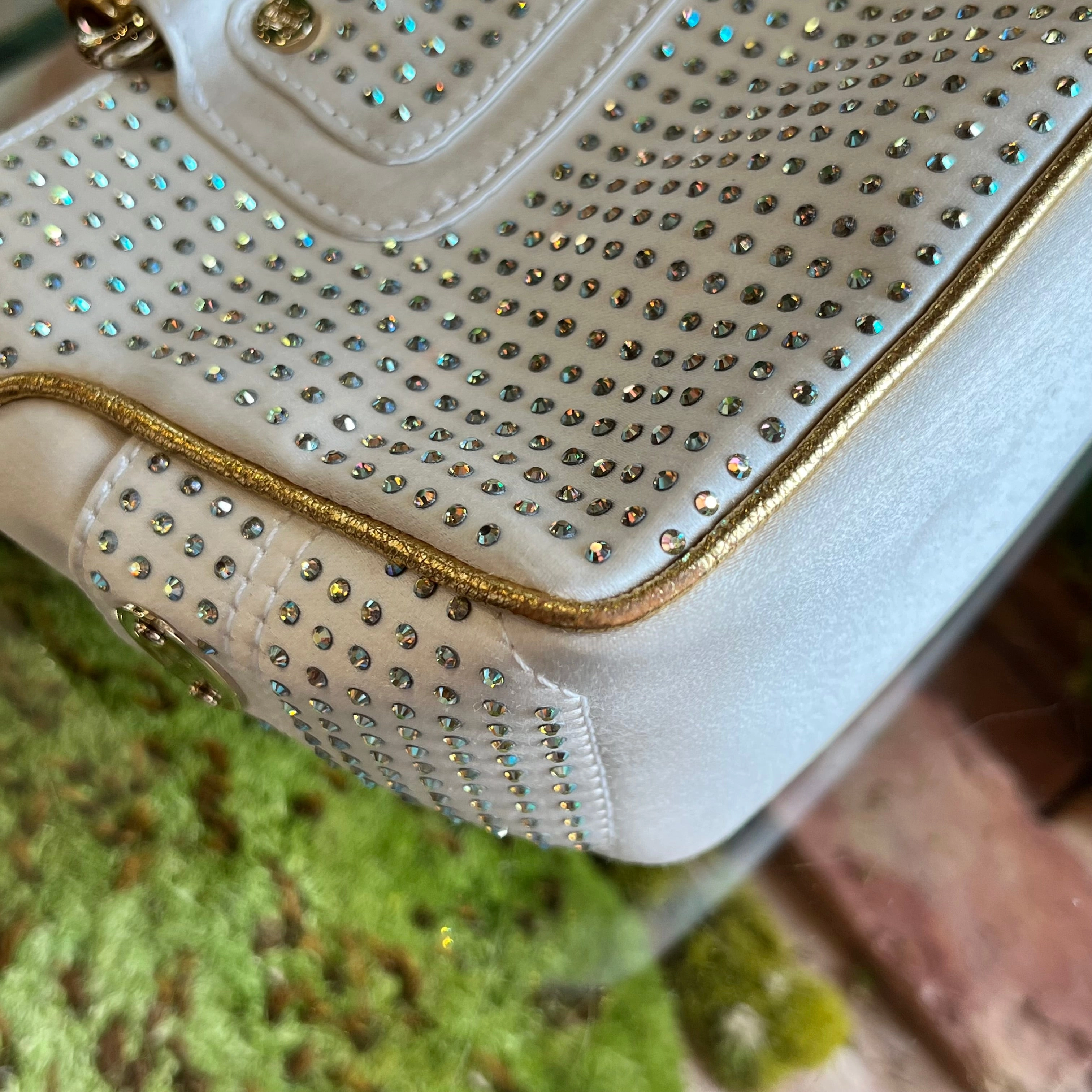 CELINE Boogie White Gold Crystal Embellished Satin Mini Top Handle Bag