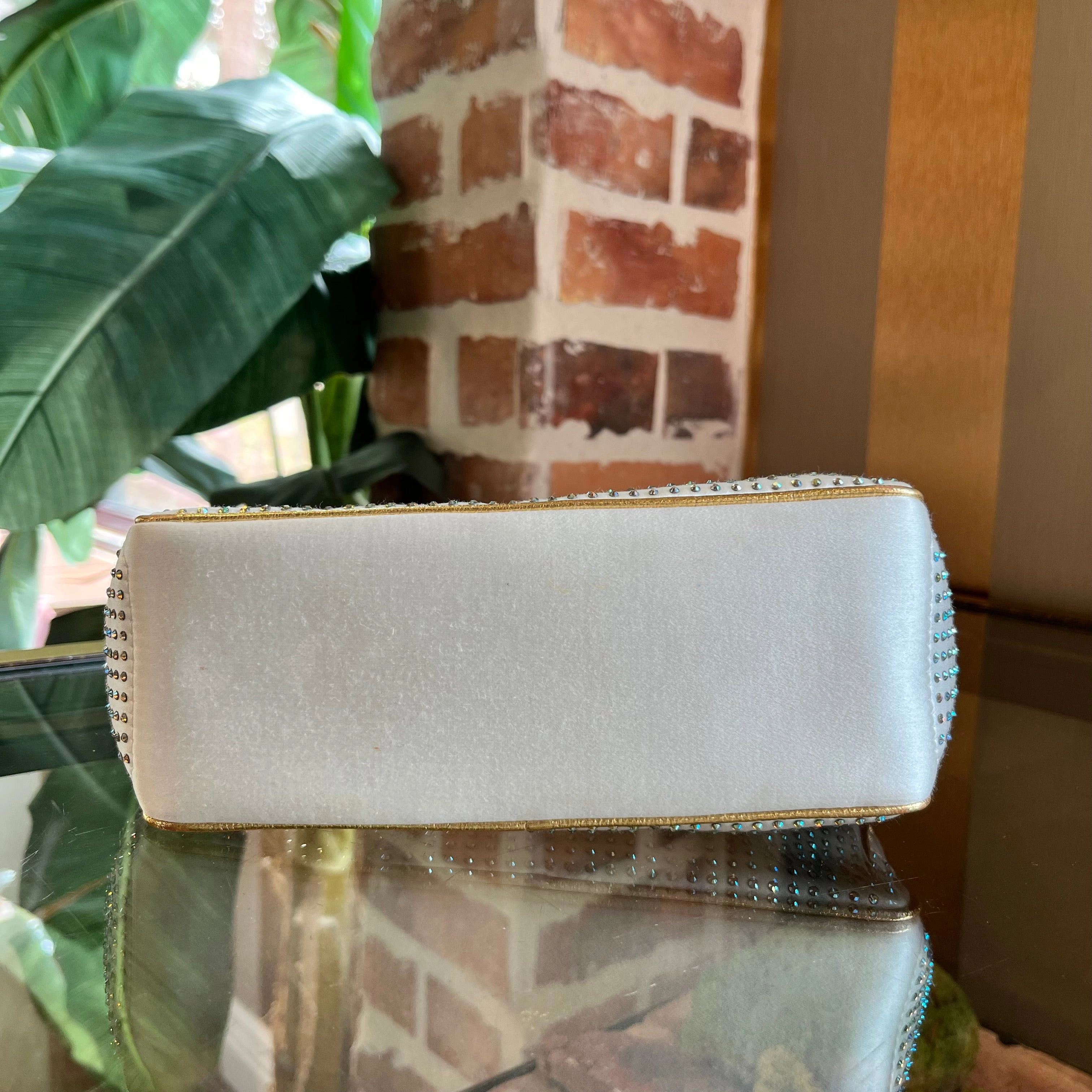 CELINE Boogie White Gold Crystal Embellished Satin Mini Top Handle Bag