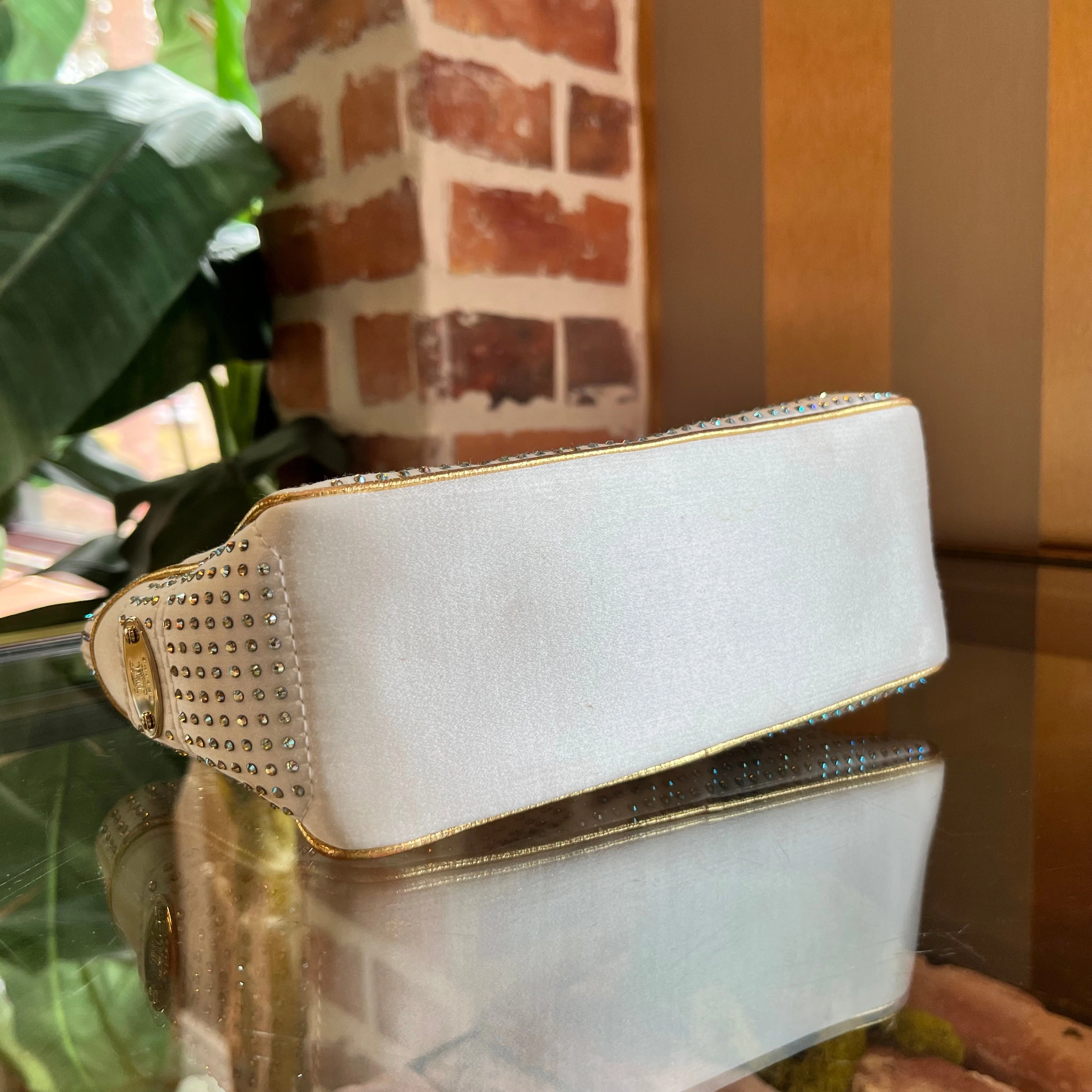 CELINE Boogie White Gold Crystal Embellished Satin Mini Top Handle Bag