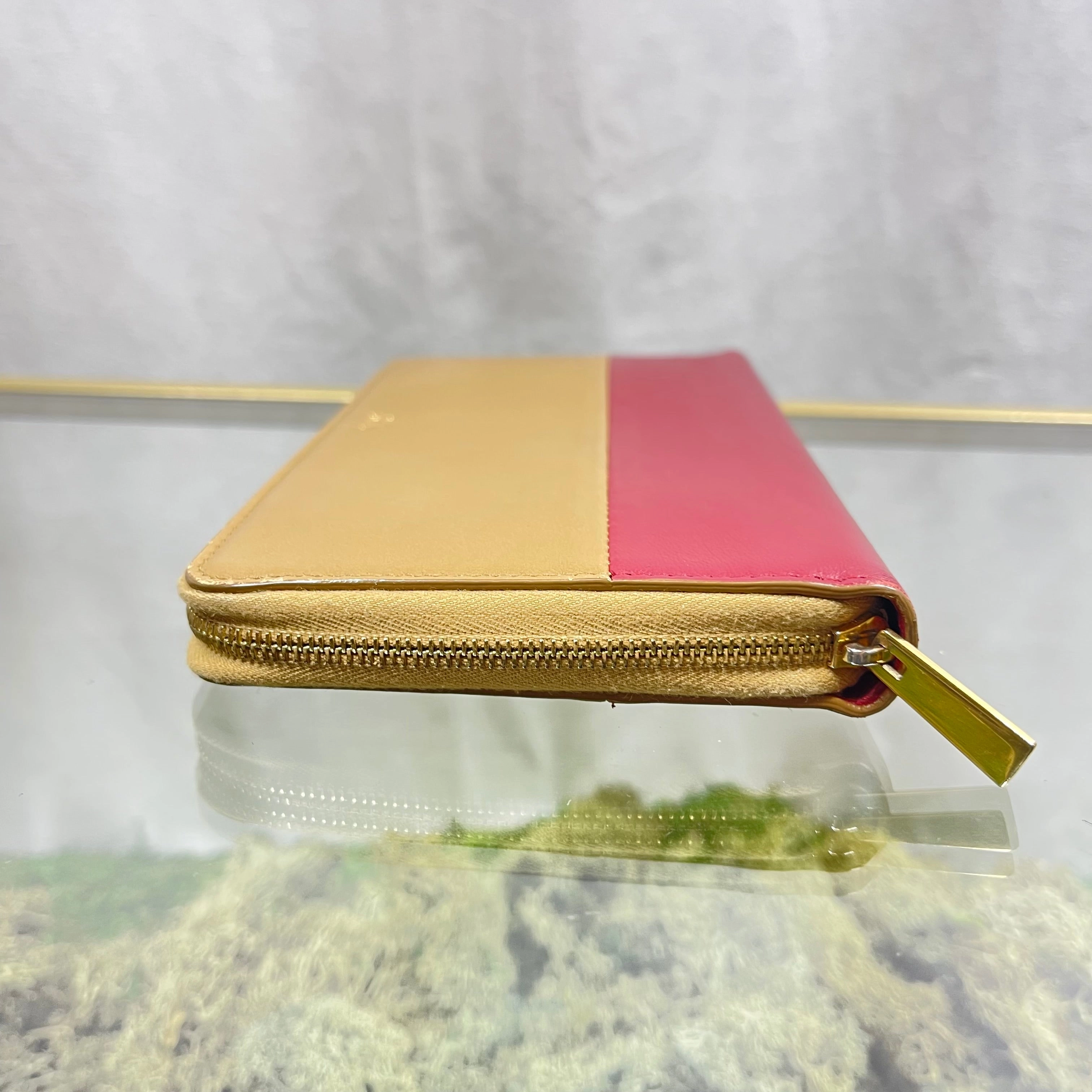 CELINE Gold & Red Colorblock Zip Around Wallet