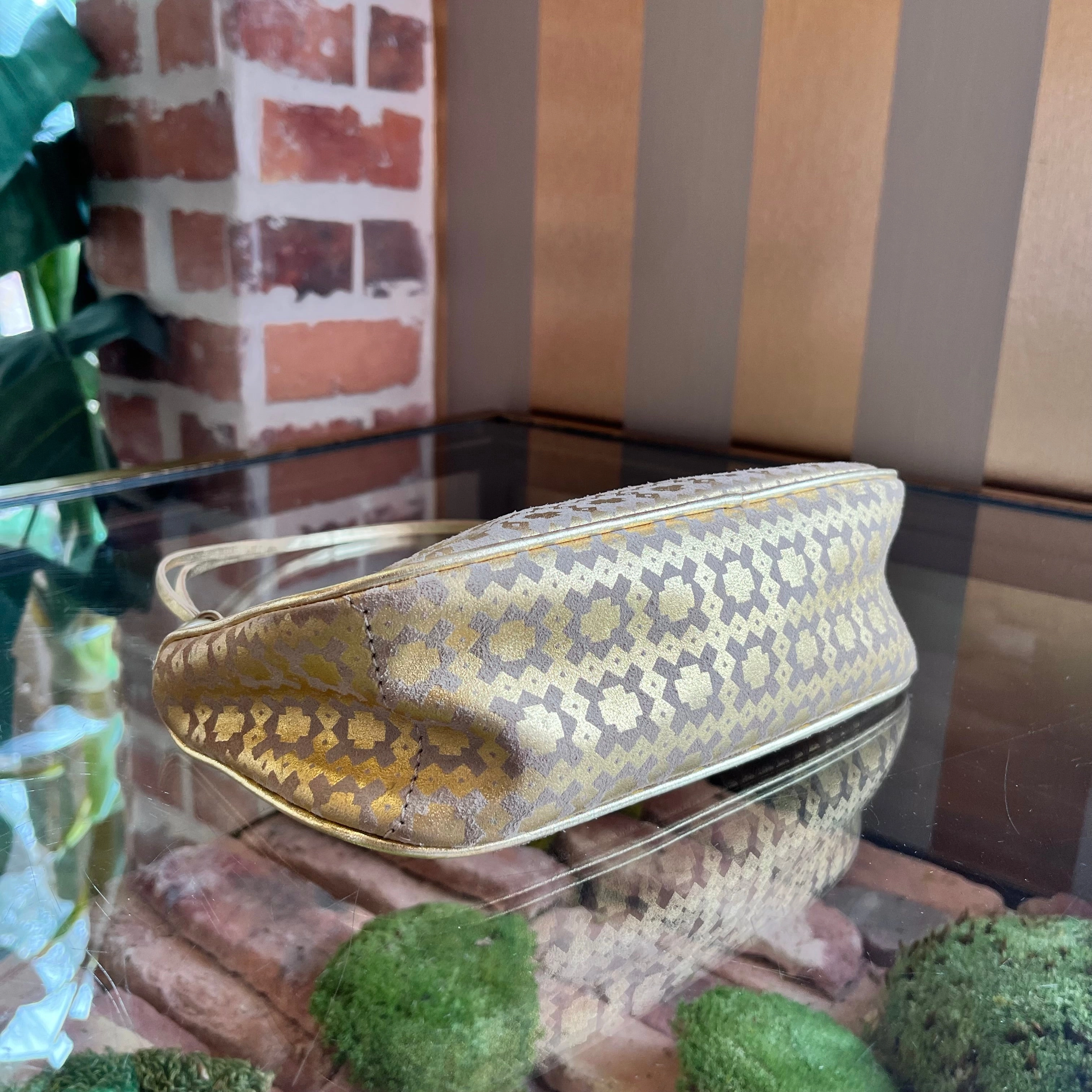 CELINE Metallic Gold Suede Leather Vintage Shoulder Bag