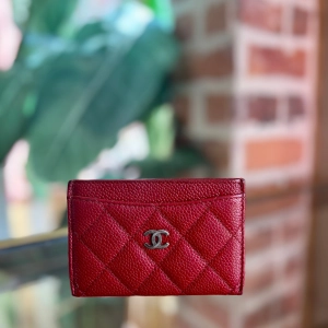 CHANEL Red Caviar Leather Card Case