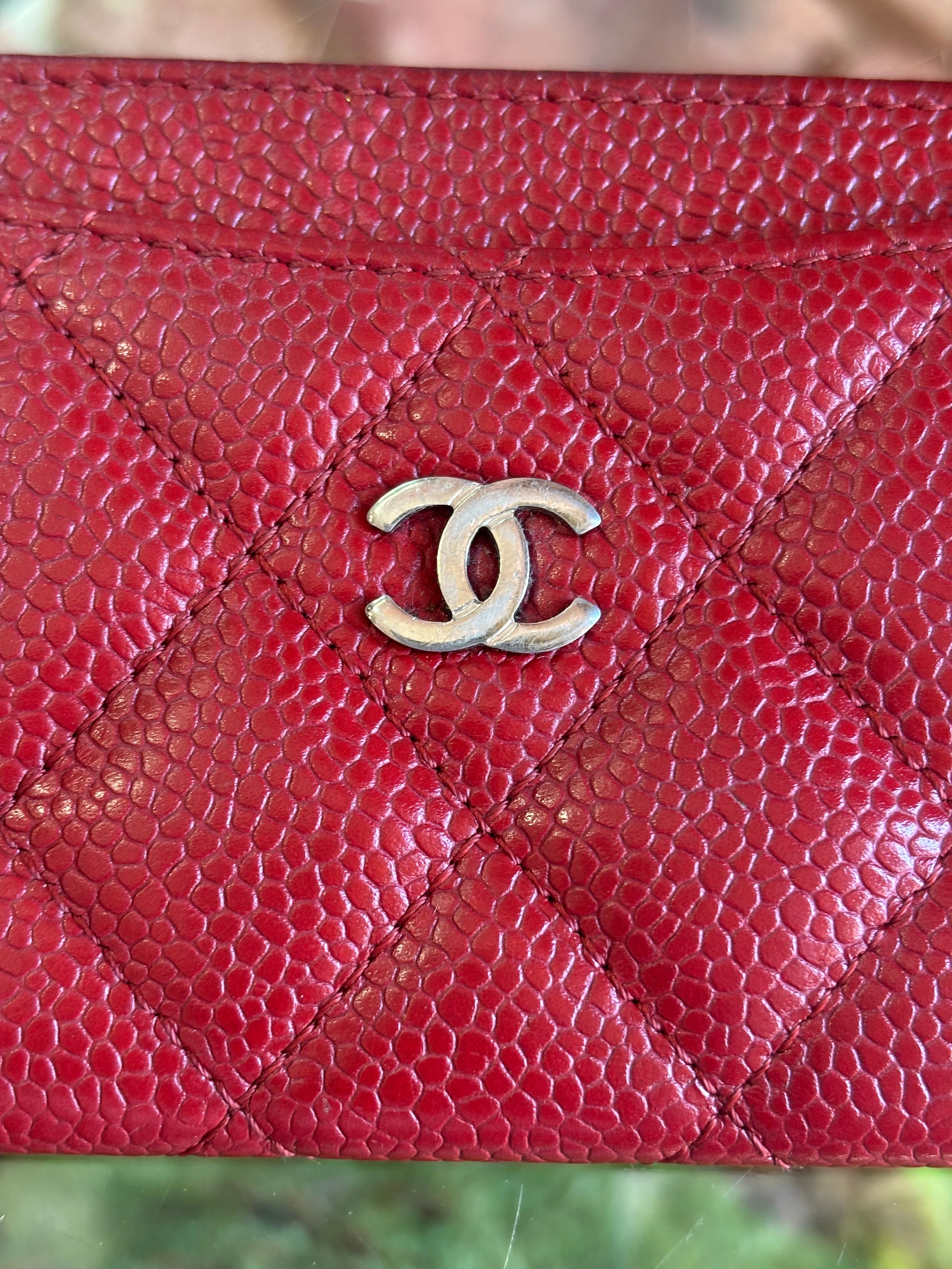 CHANEL Red Caviar Leather Card Case