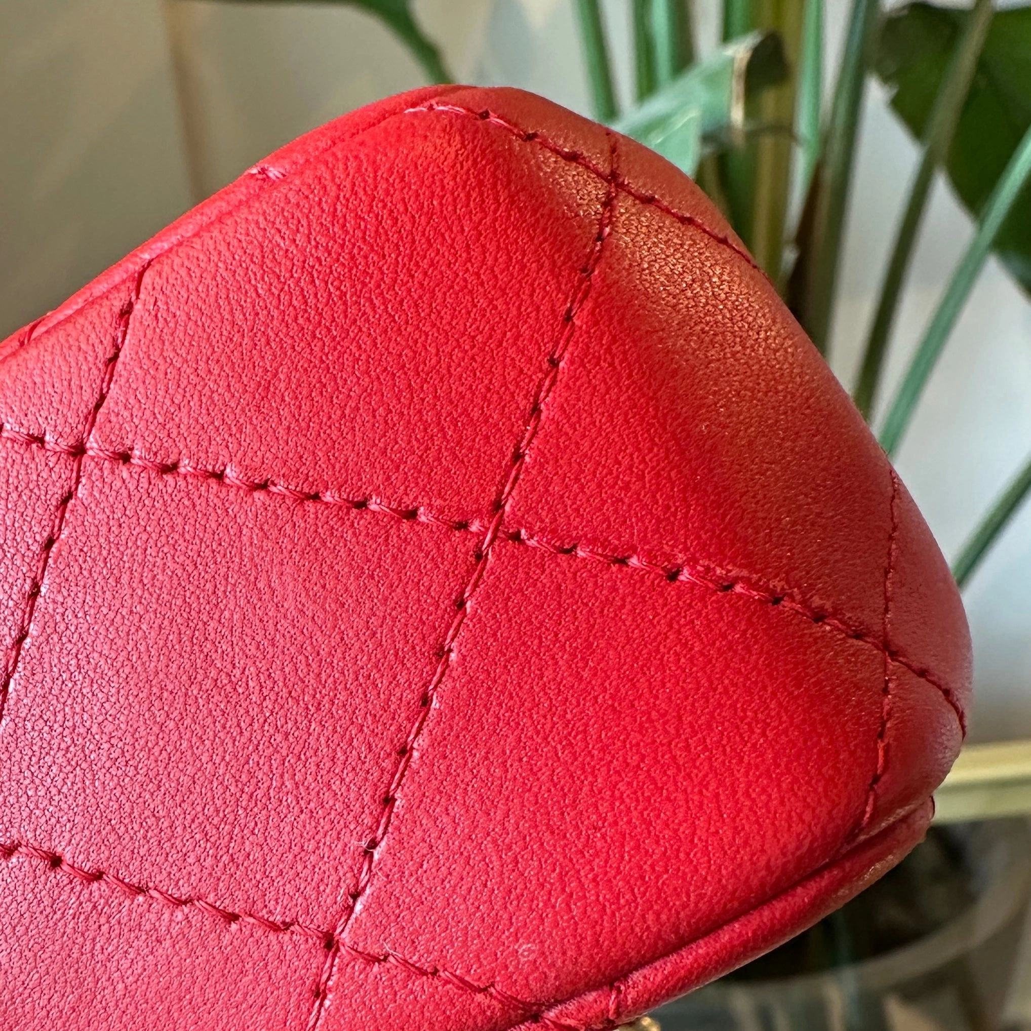 CHANEL Red Lambskin Mini Rectangle Shoulder Bag