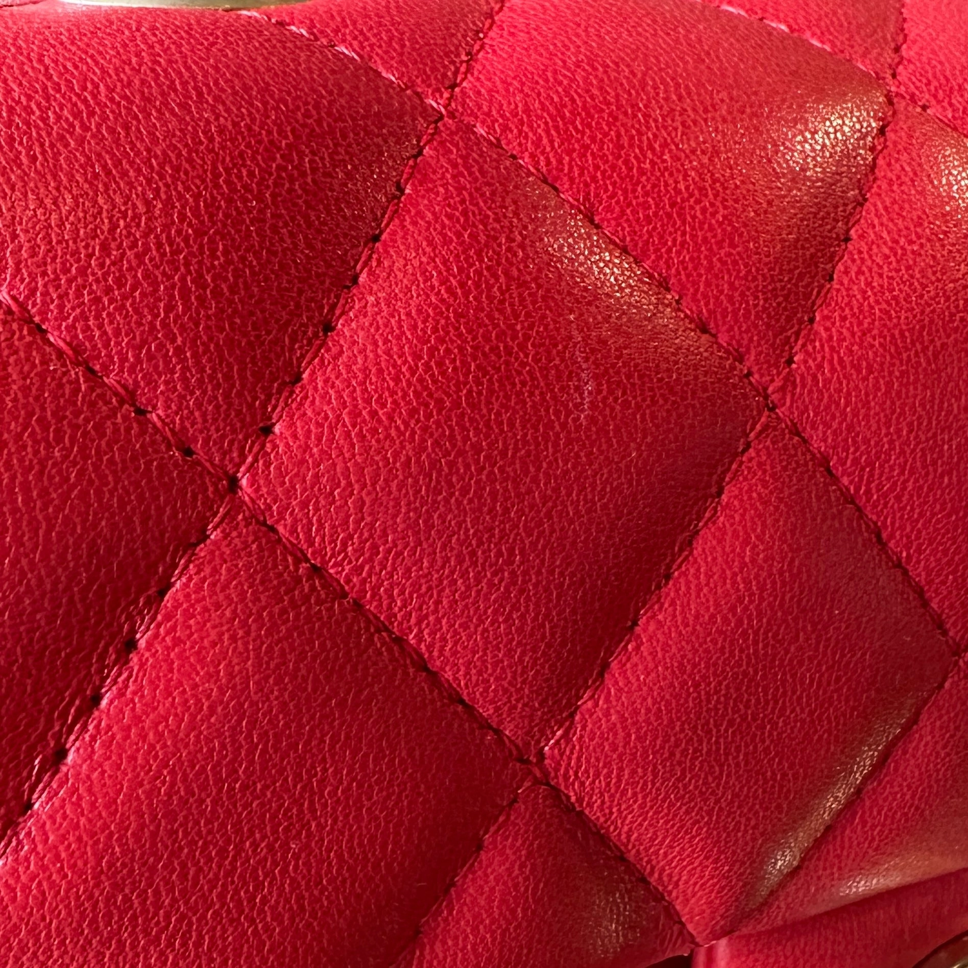 CHANEL Red Lambskin Mini Rectangle Shoulder Bag