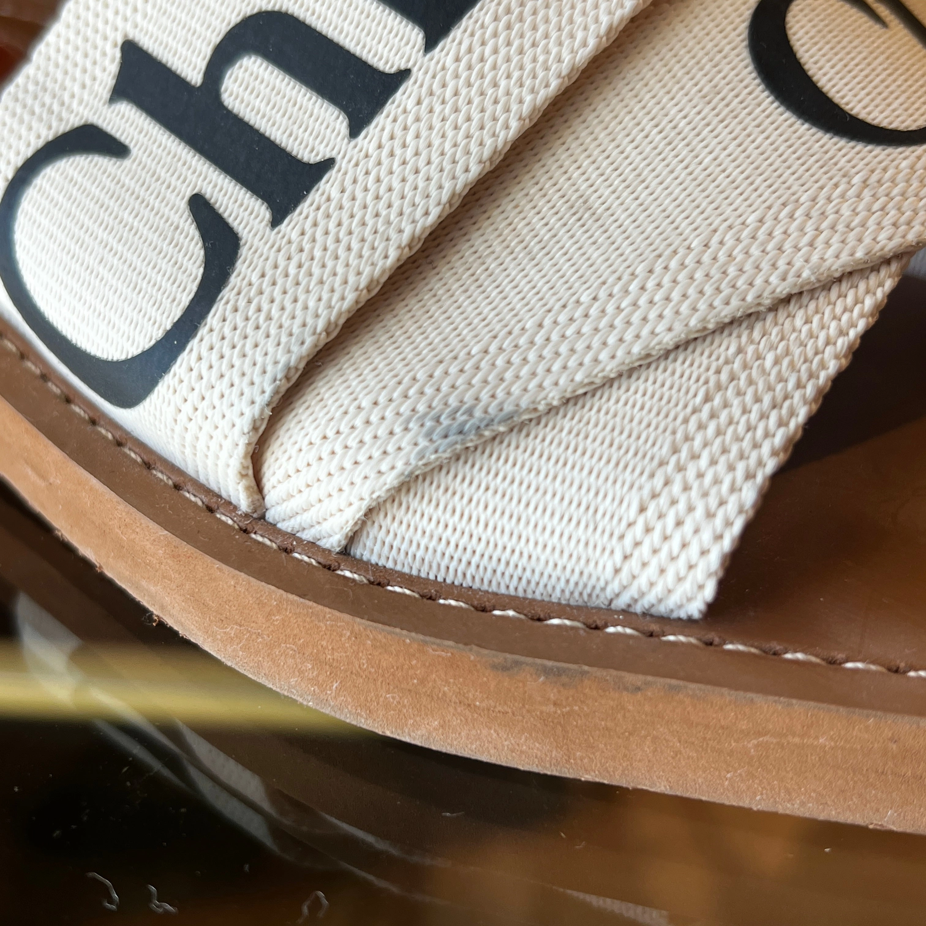 CHLOE Woody Flat Logo Ribbon Slide Sandals 37