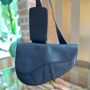 CHRISTIAN DIOR Saddle Maxi Grained Calfskin Crossbody Bag