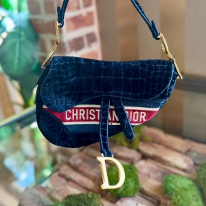 DIOR Saddle Navy Blue Velvet Shoulder Bag