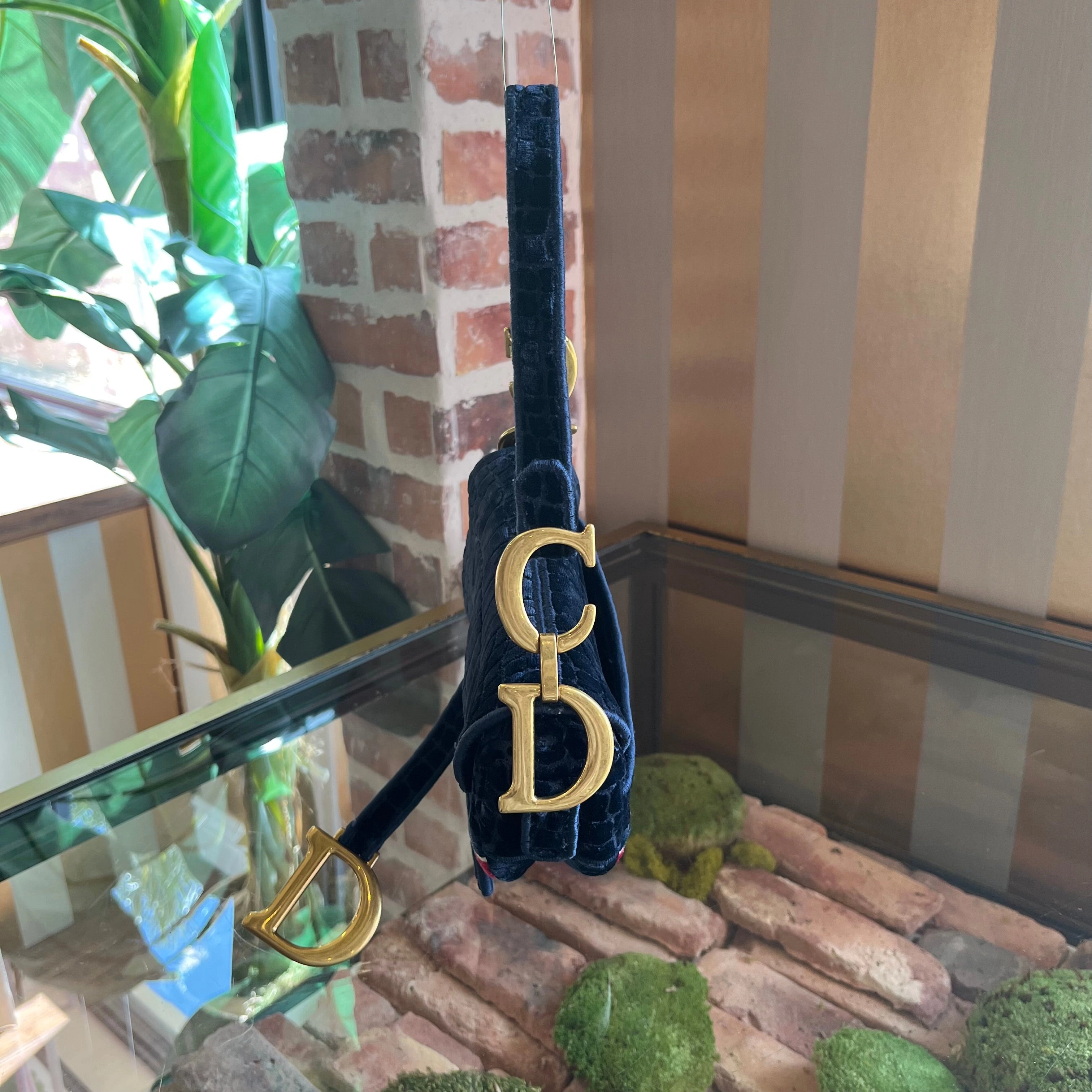 DIOR Saddle Navy Blue Velvet Shoulder Bag