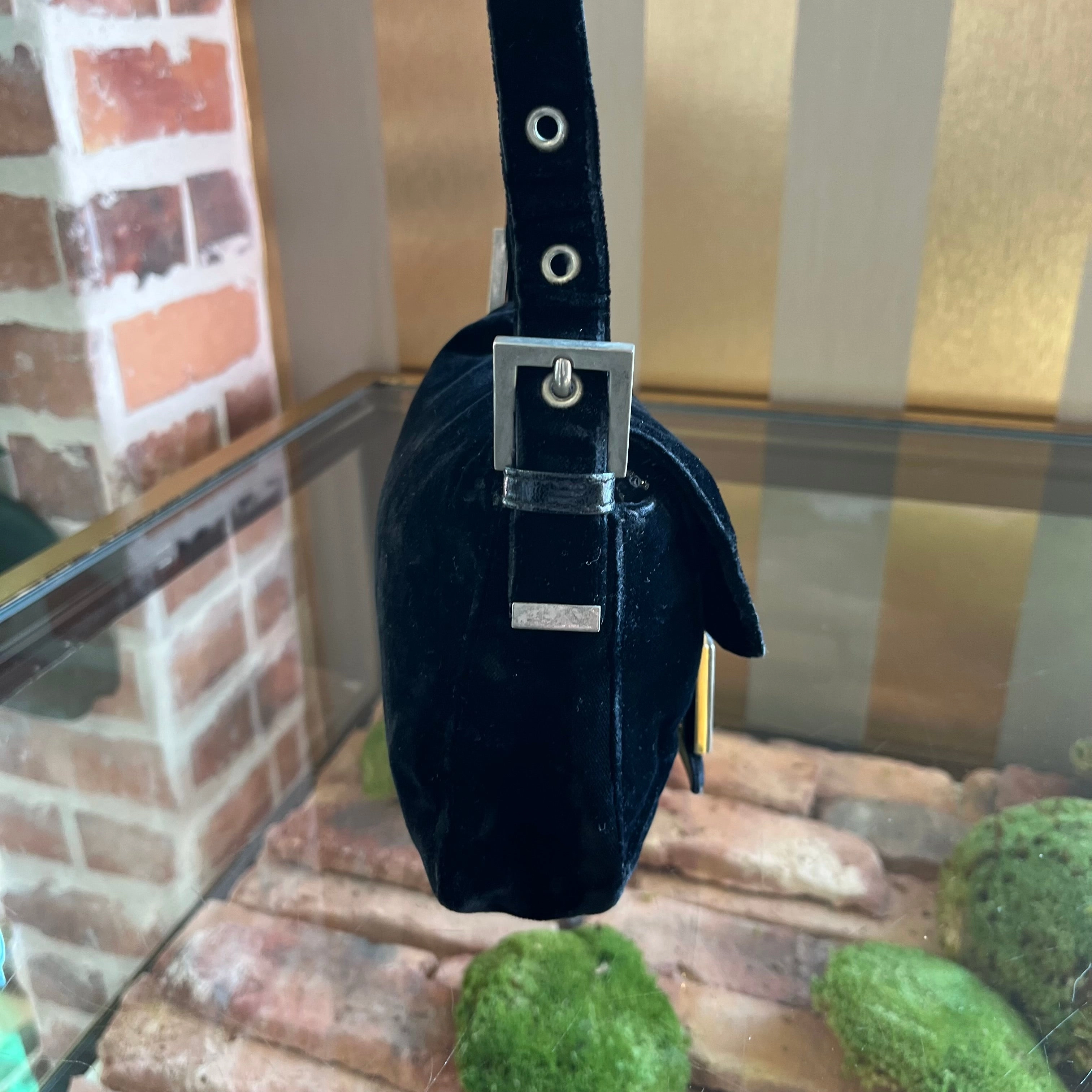 FENDI Mini Black Velvet Baguette Shoulder Bag