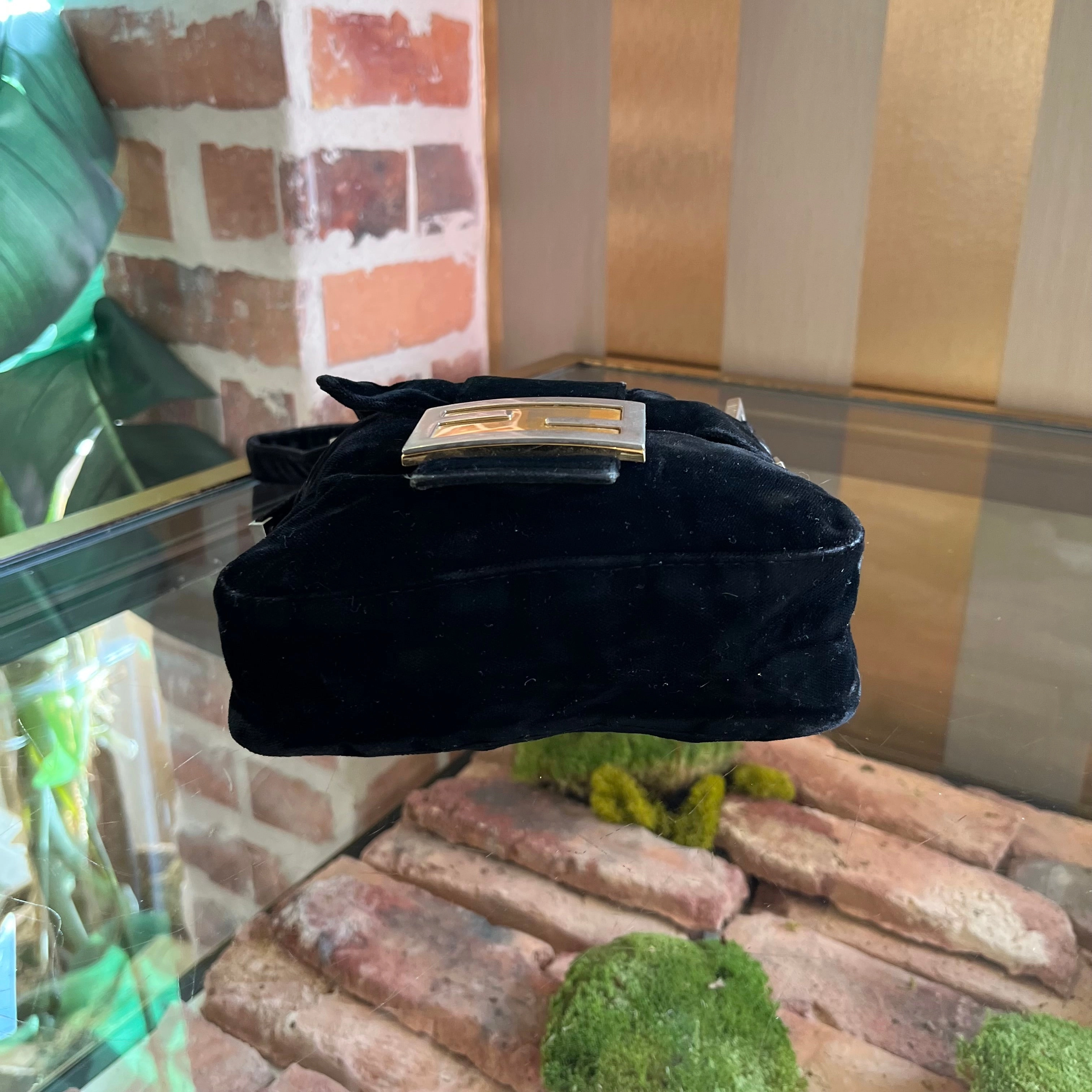FENDI Mini Black Velvet Baguette Shoulder Bag