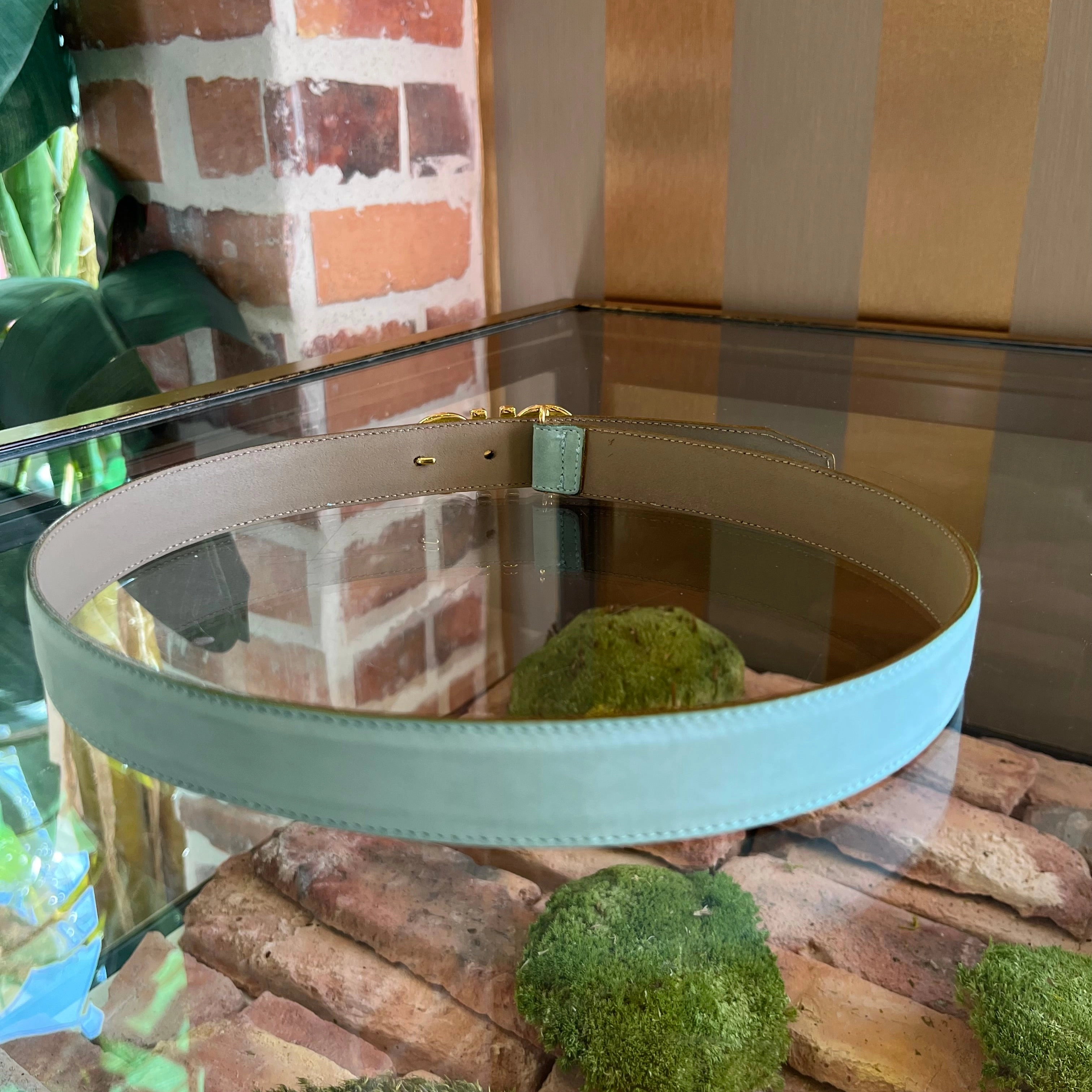 FERRAGAMO Gancini Mint Suede Belt XS