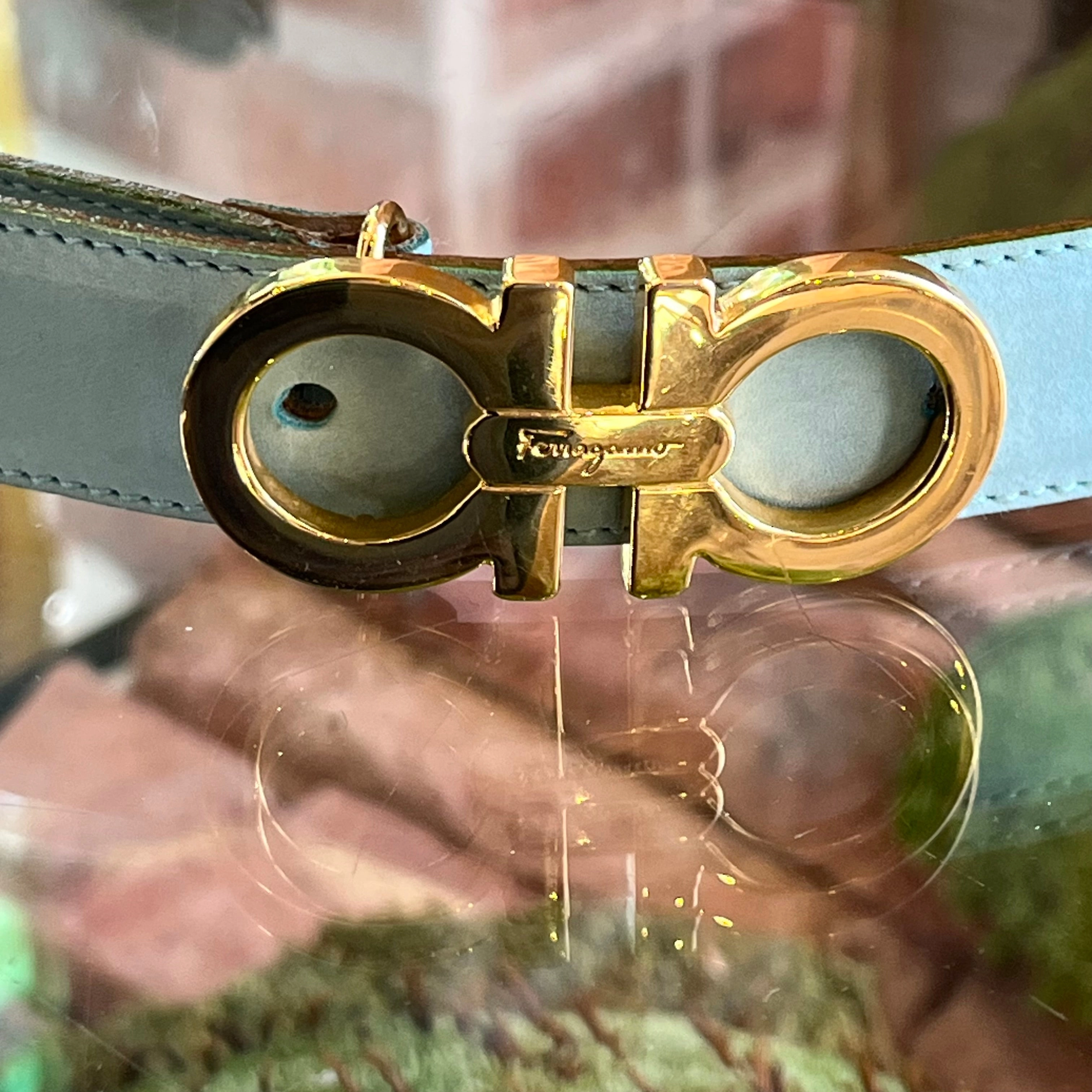 FERRAGAMO Gancini Mint Suede Belt XS