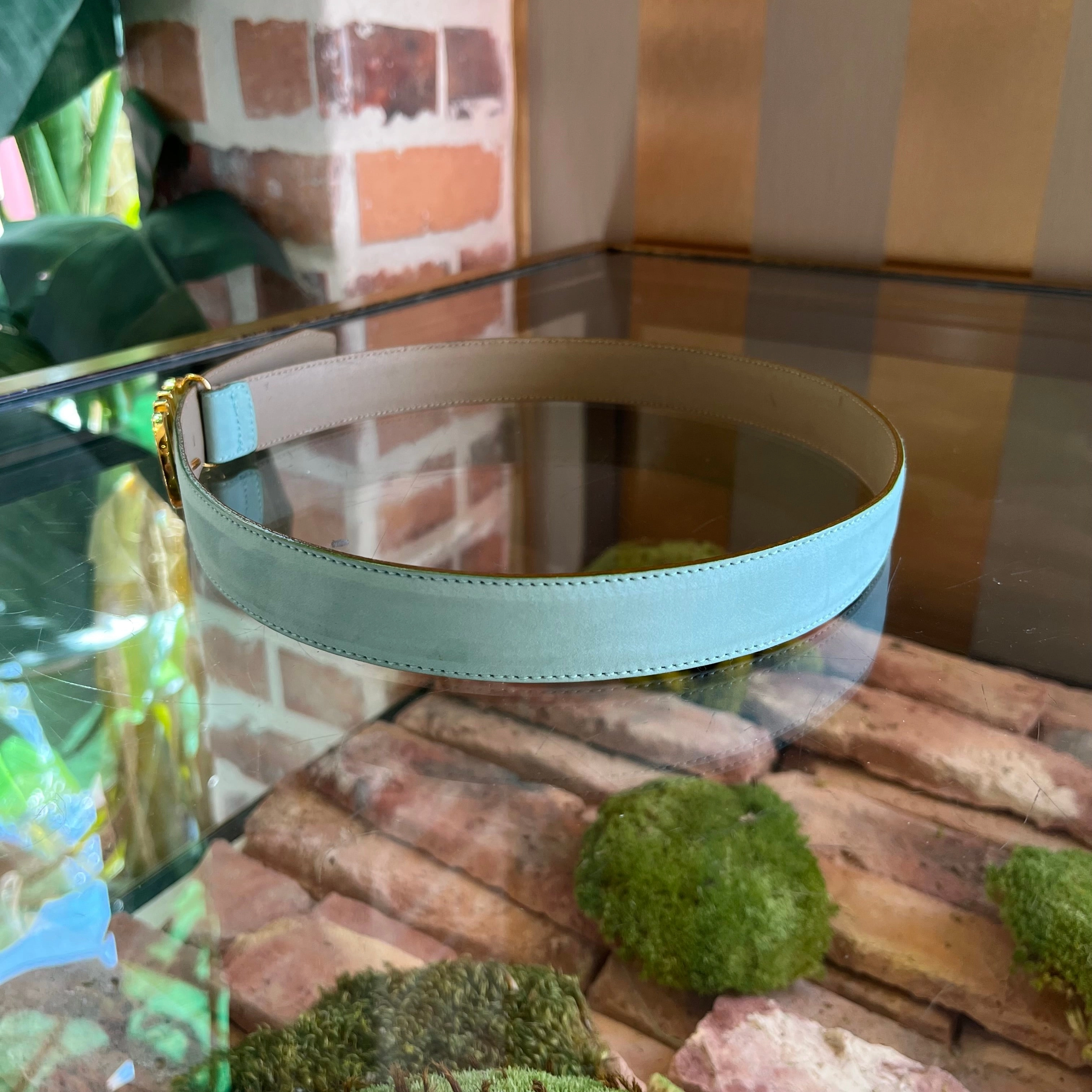 FERRAGAMO Gancini Mint Suede Belt XS