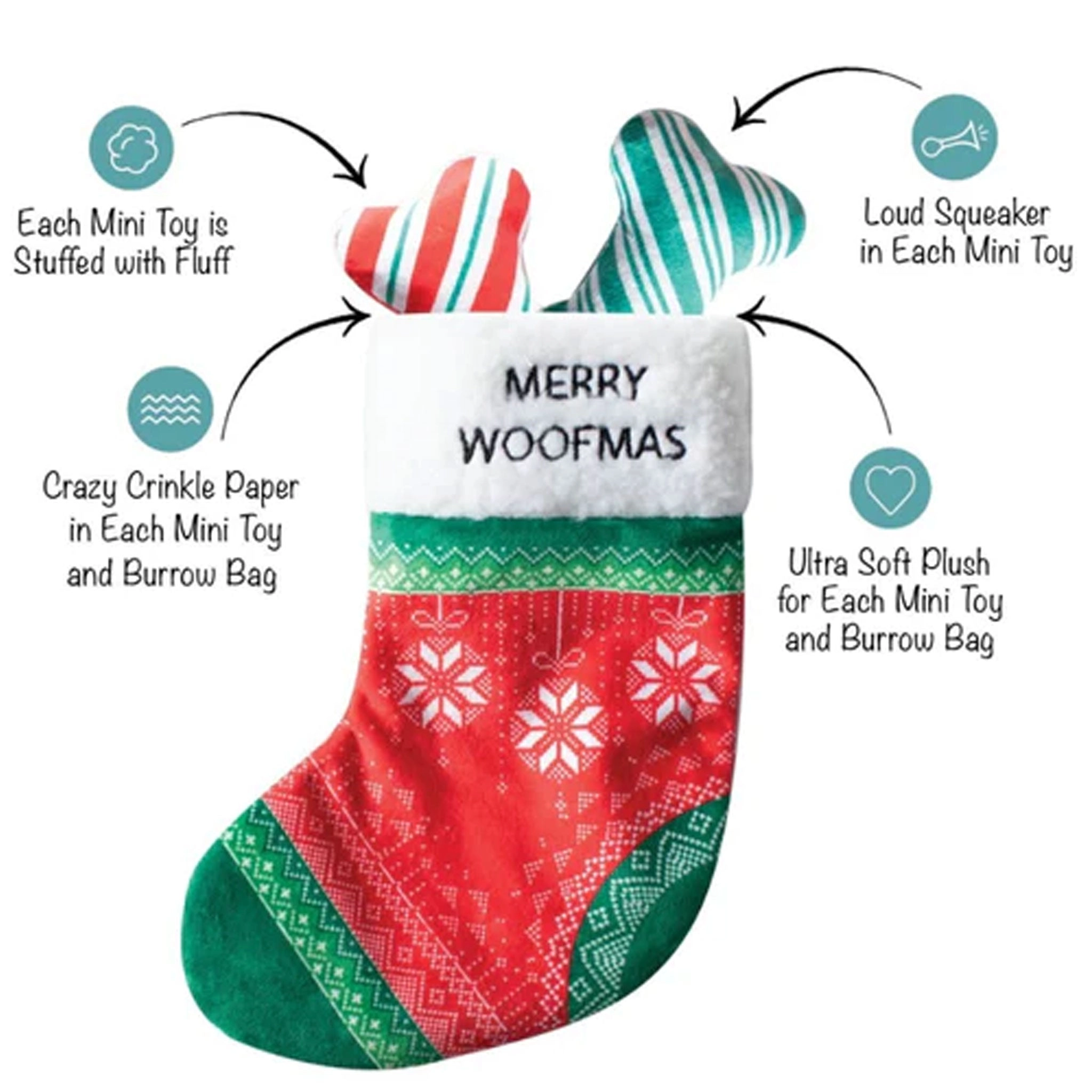 Fringe Merry Woofmas Stocking Red & Green Dog Toys