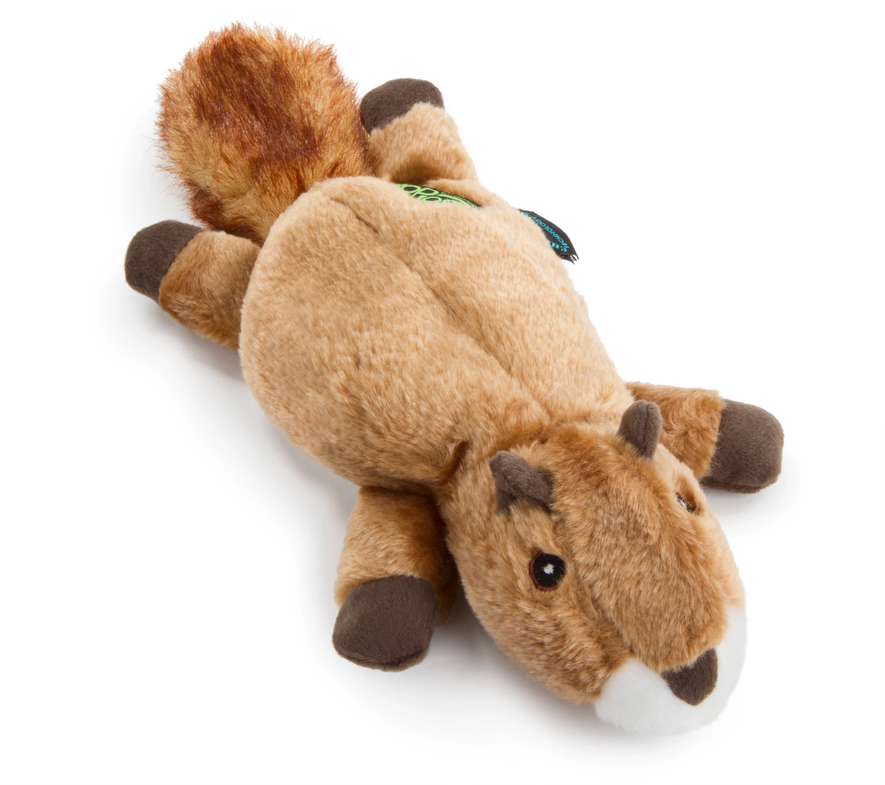 goDog Flatz Squirrel Squeaky Plush Flattie Dog Toy, Chew Guard Technology, Brown, Large