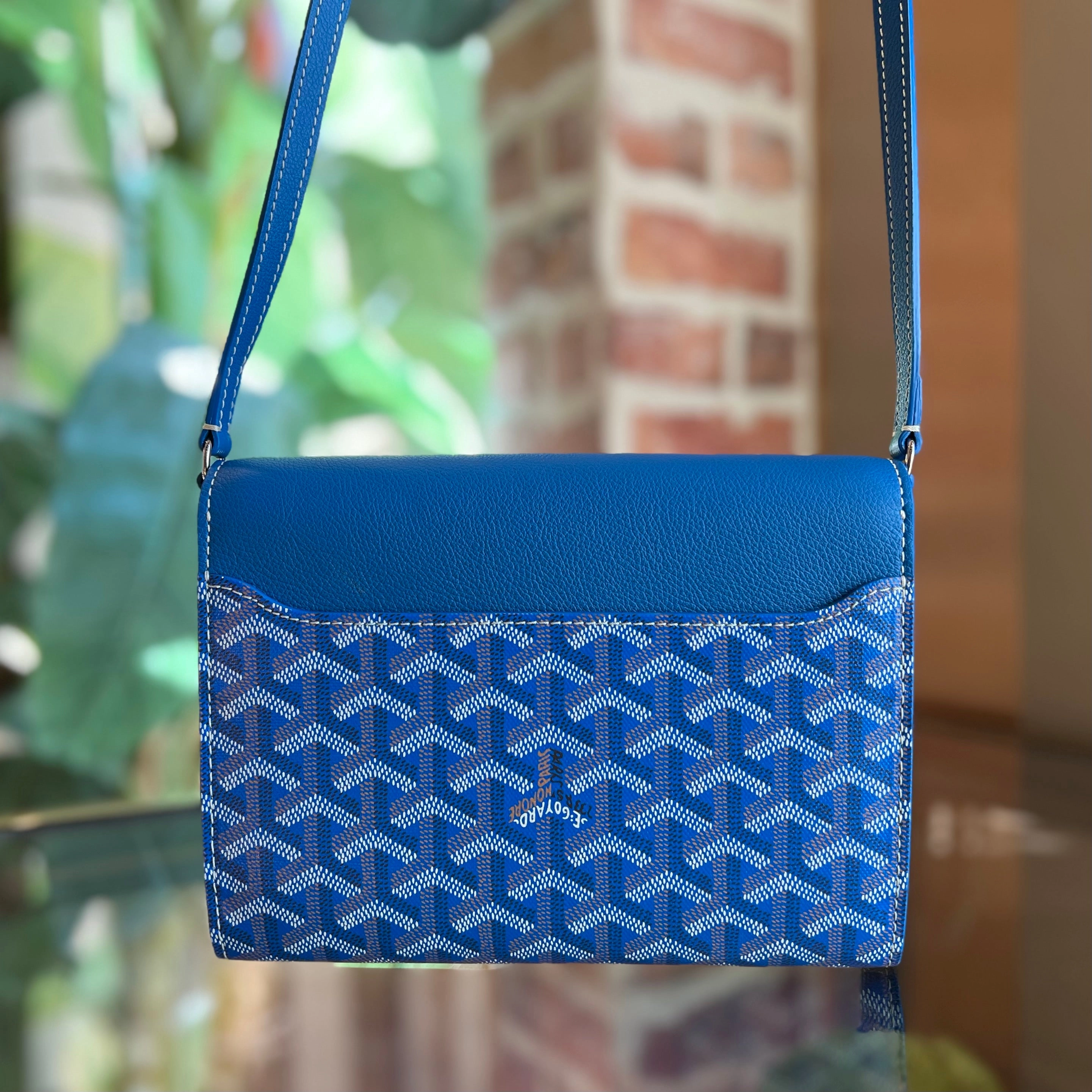 GOYARD Chypre Sky Blue Goyardine Canvas Chevroches Calfskin Shoulder Bag