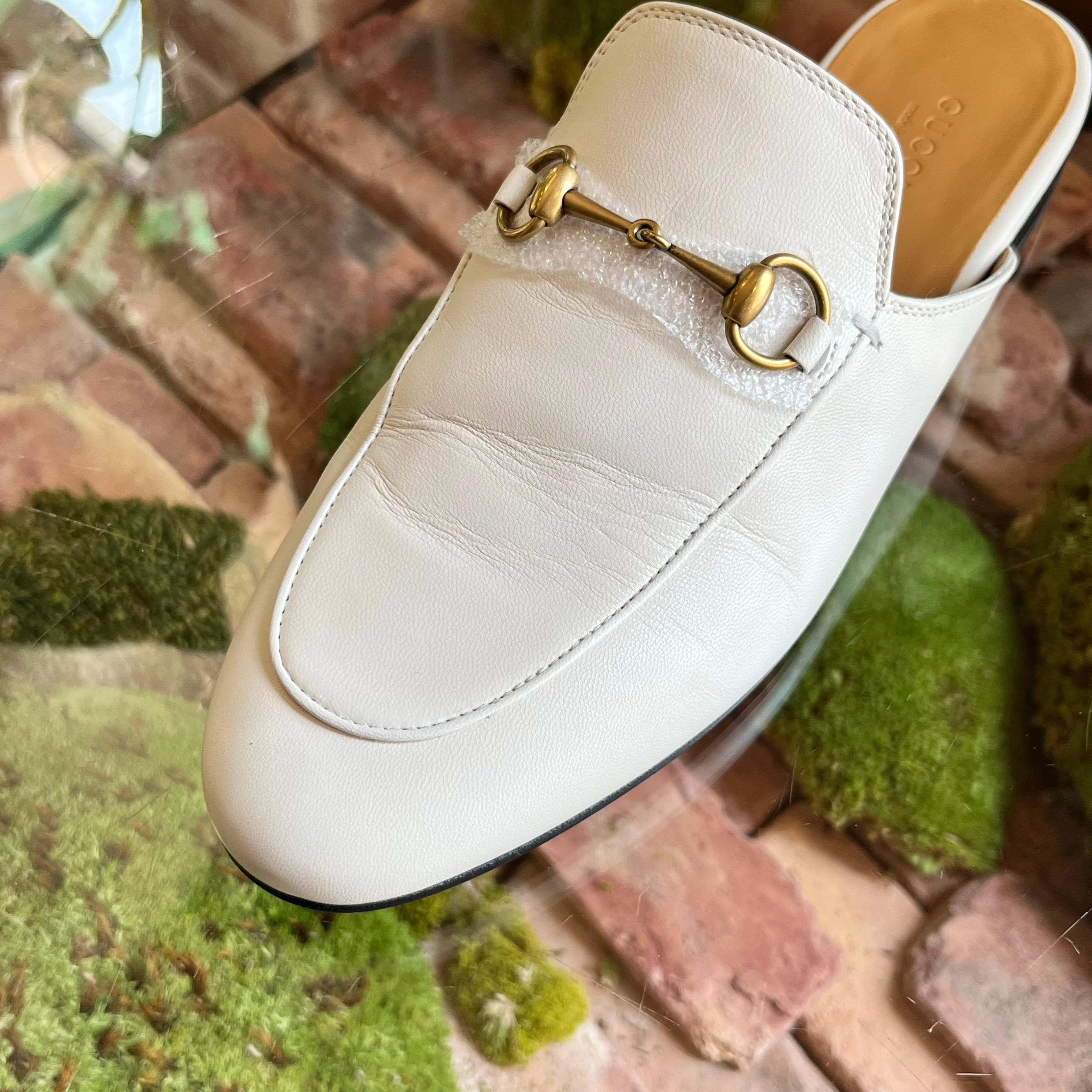 GUCCI Princetown White Leather WOMENS Loafers SZ38(8US)