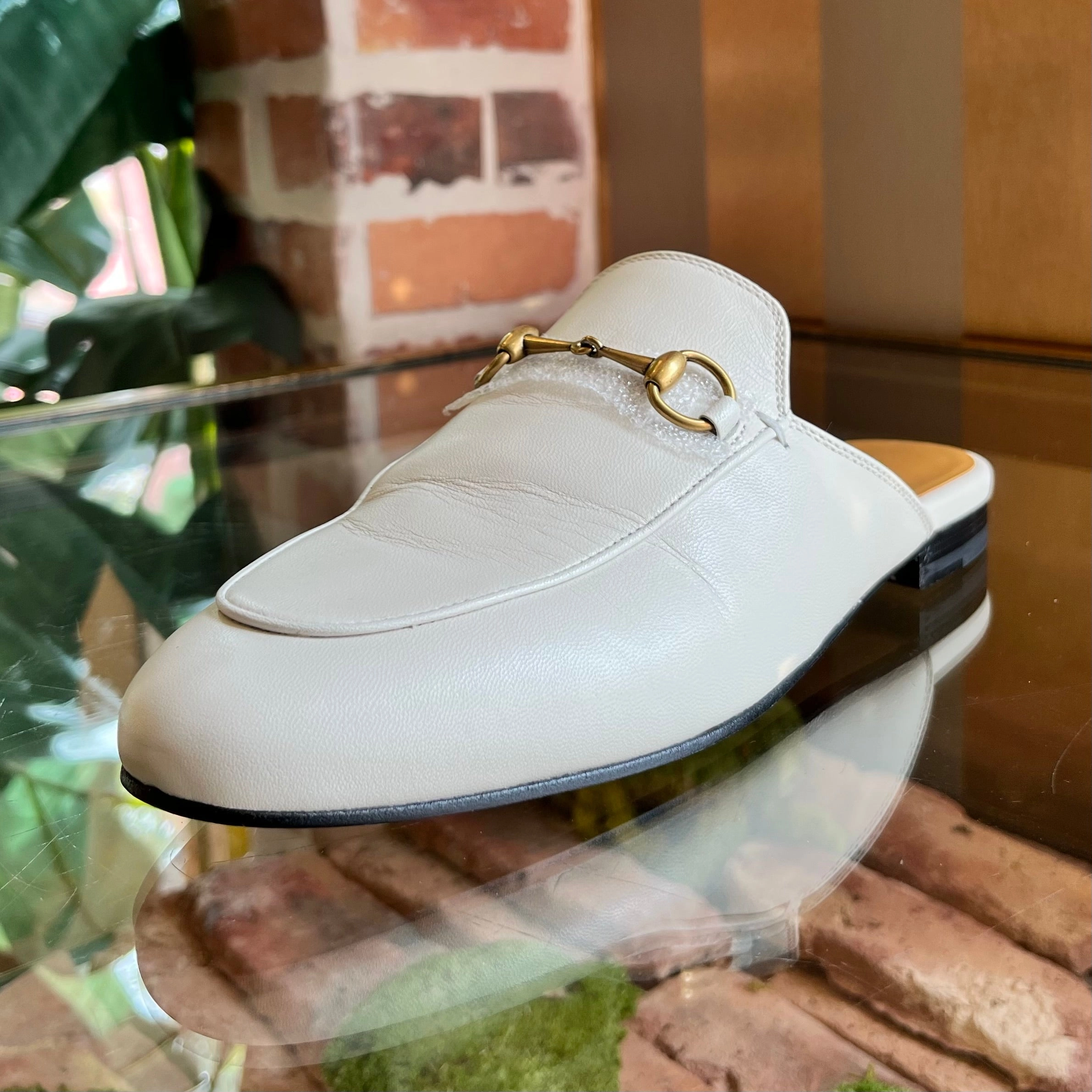 GUCCI Princetown White Leather WOMENS Loafers SZ38(8US)