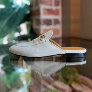 GUCCI Princetown White Leather WOMENS Loafers SZ38(8US)