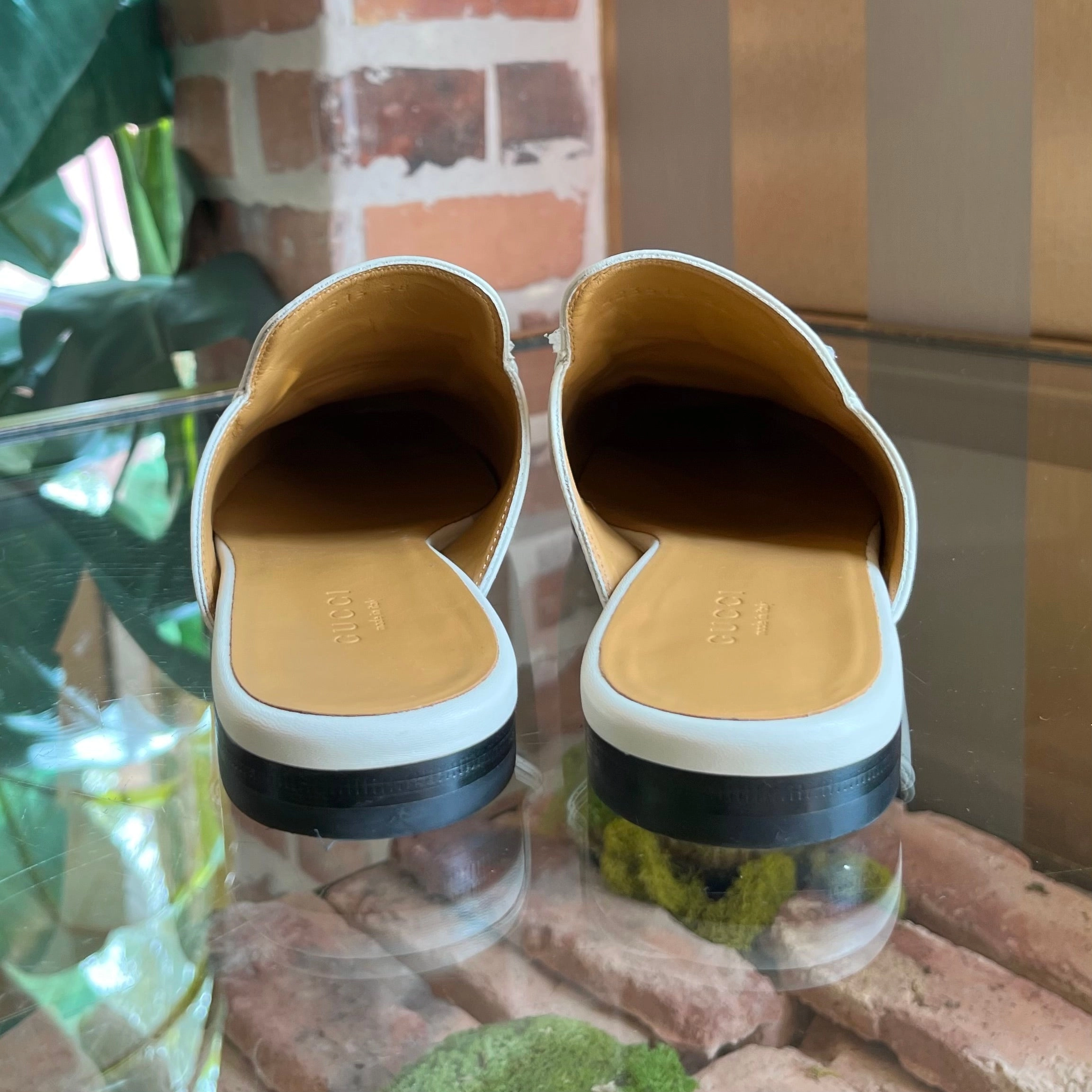 GUCCI Princetown White Leather WOMENS Loafers SZ38(8US)