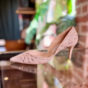 JIMMY CHOO Dorsay Brown Suede Glitter Heels 38.5