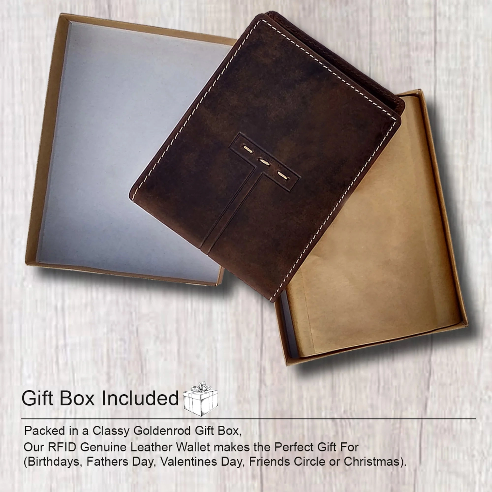 Leather Bifold Wallet for Men - RFID Protecting with Credit Card Slots and Coin Pocket (Brown)