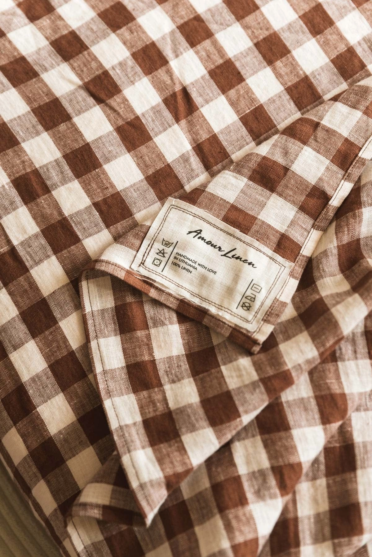 Linen Flat Sheet | Mocha Gingham