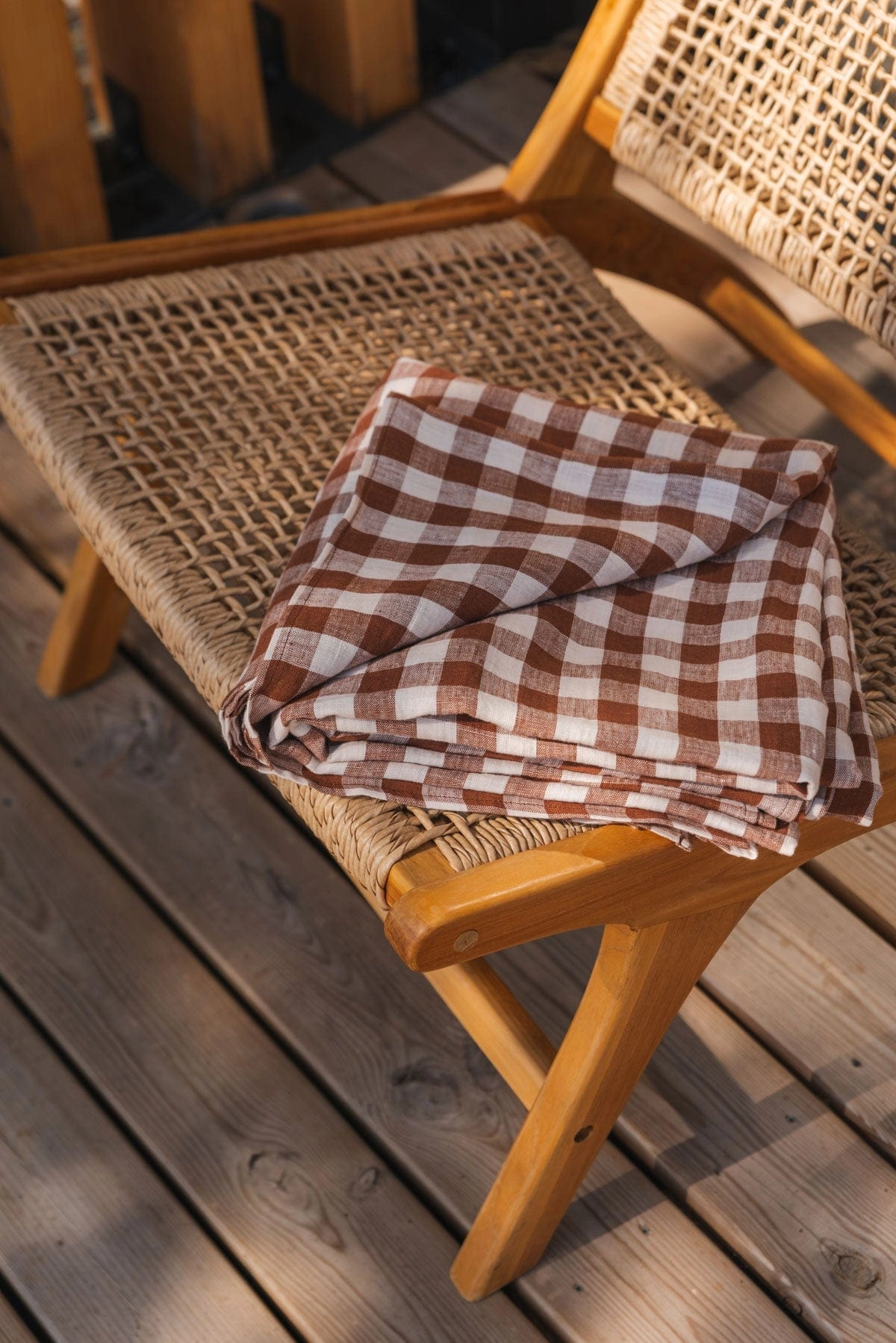 Linen Flat Sheet | Mocha Gingham