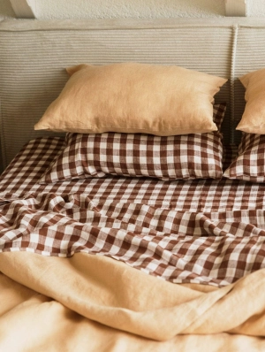 Linen Flat Sheet | Mocha Gingham