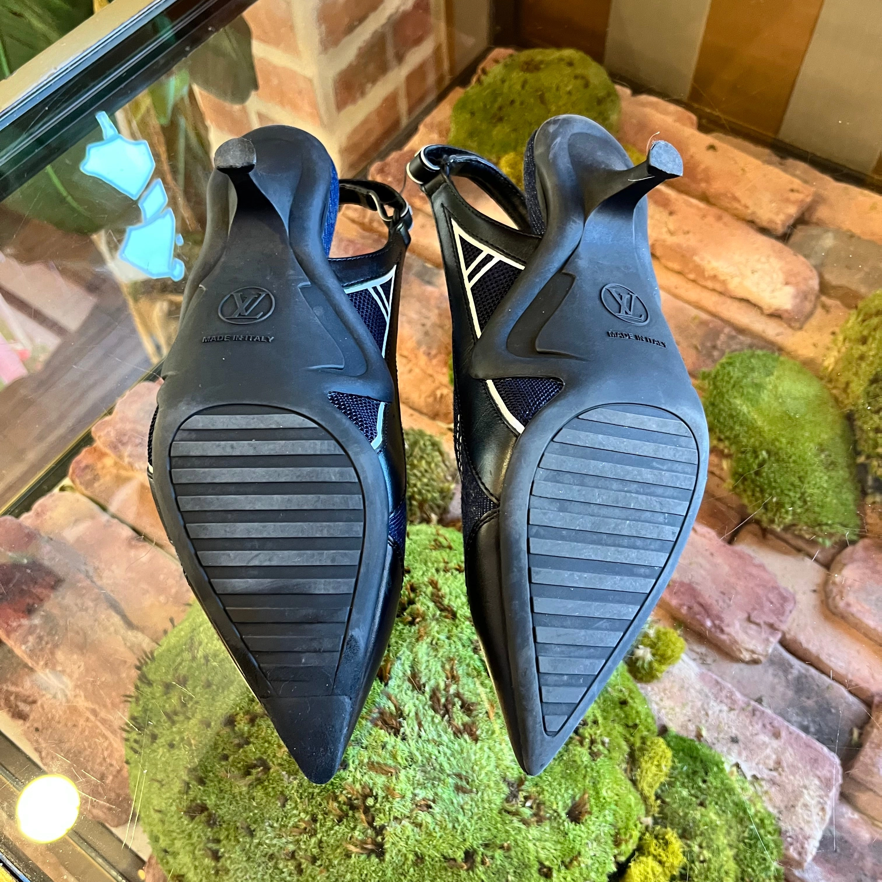 LOUIS VUITTON Archlight Denim Slingback Pump Sz 38