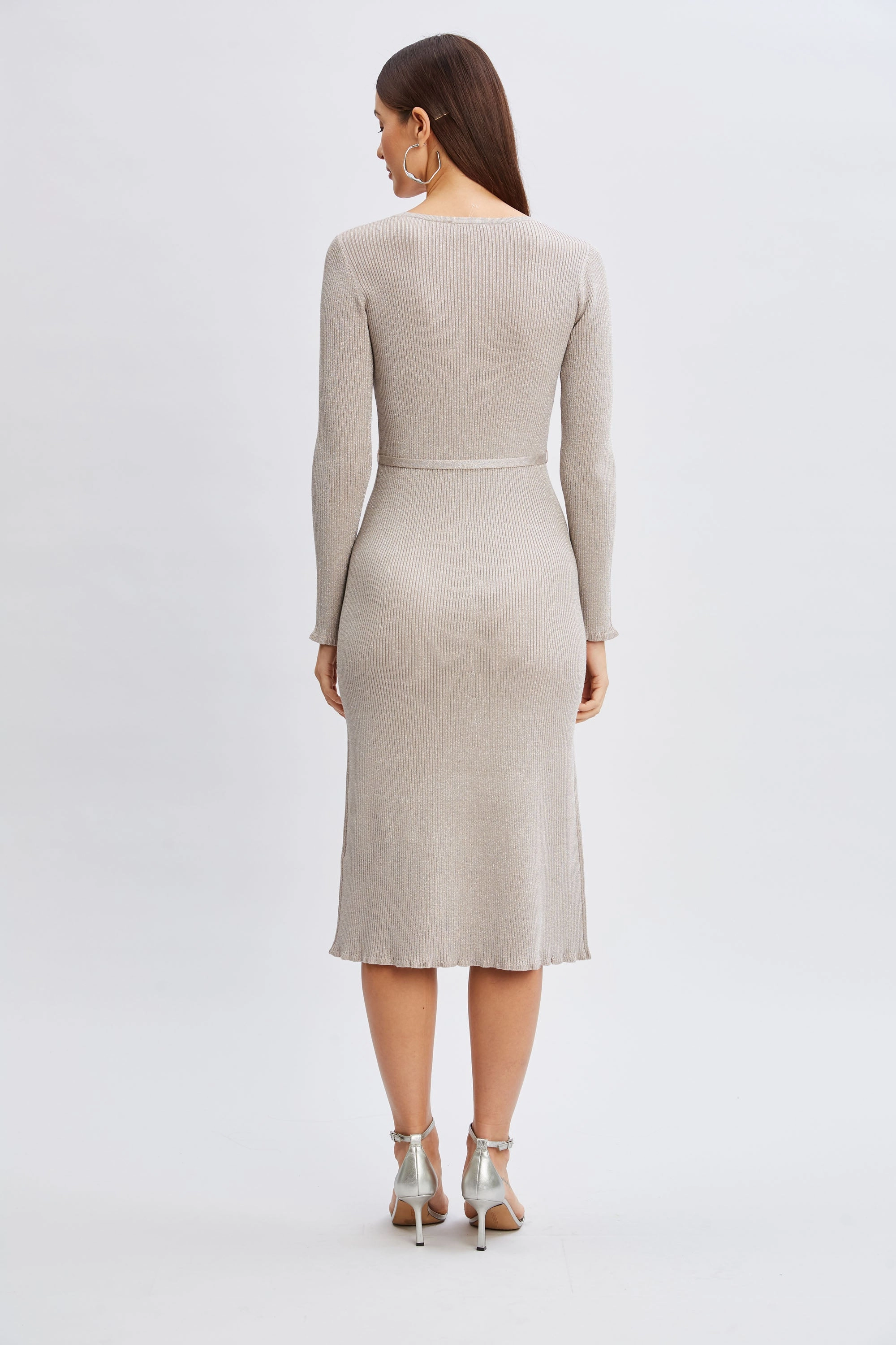 Metallic Belted Sweater Dress