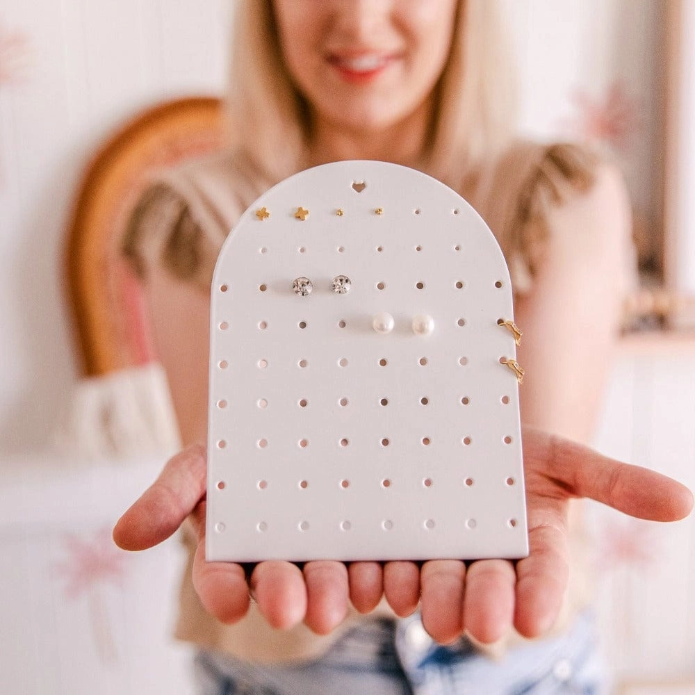 Mini Classic Earring Holder -- White - Up to 34 Pairs