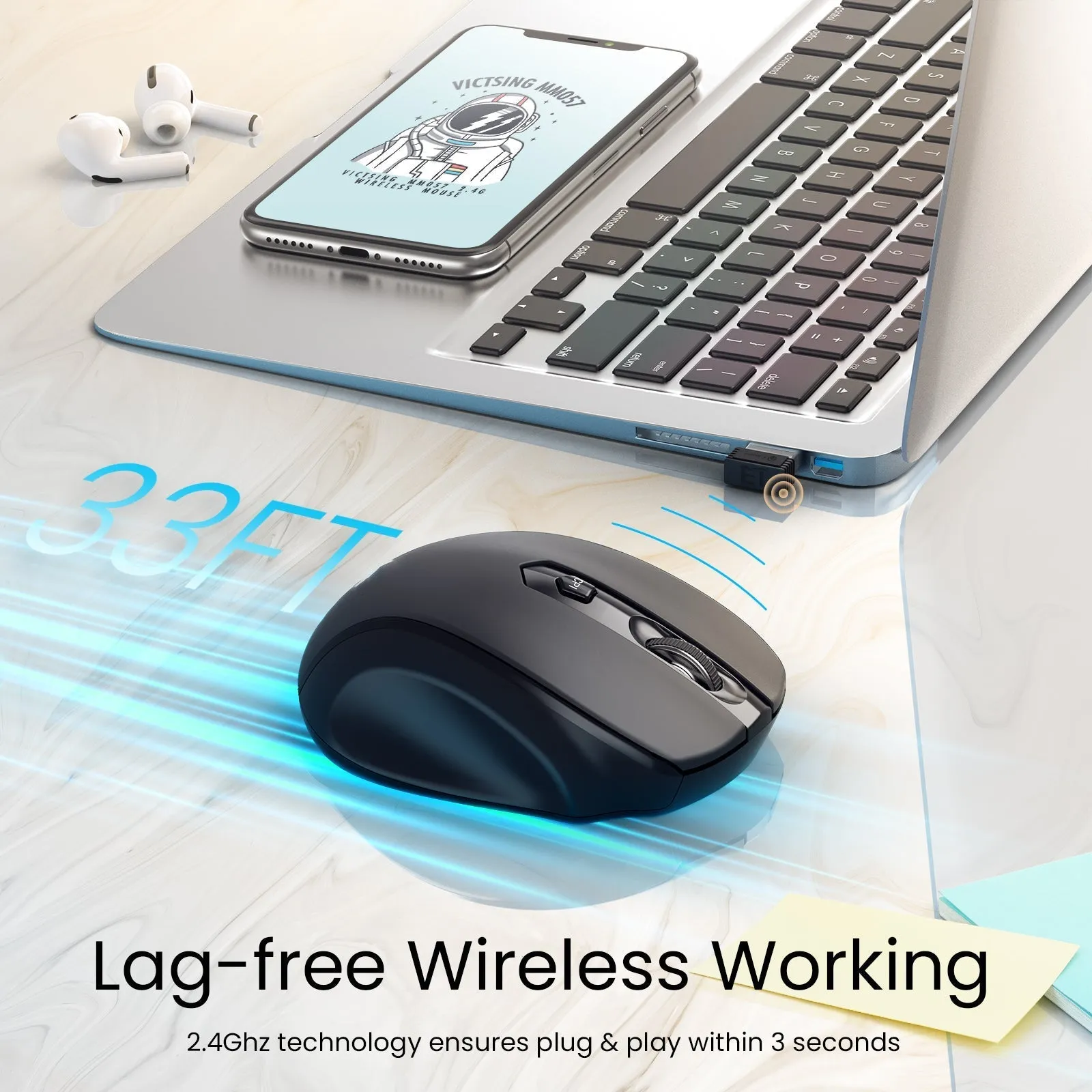 MM057 2.4G Wireless Mouse Optical Mice with USB Receiver
