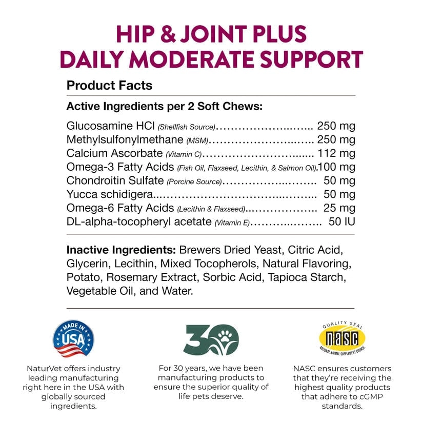 NaturVet Hip & Joint Plus Soft Chews for Dogs