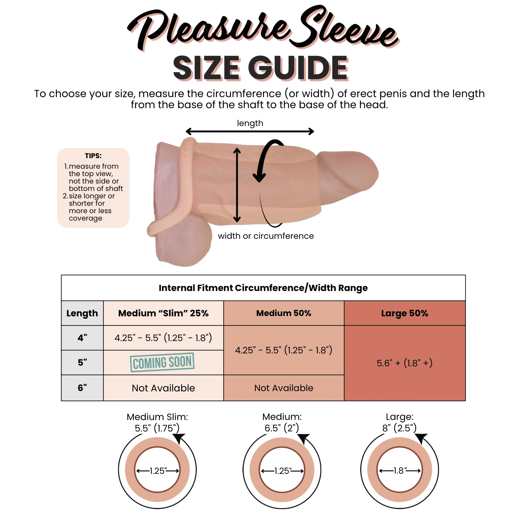 Pleasure Sleeves - Open-Ended Penis Sleeves - 50% Girth Increase - 4, 5, 6 Inch (Large)